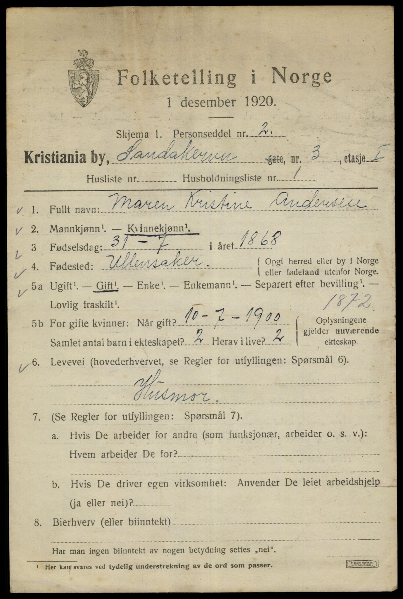 SAO, 1920 census for Kristiania, 1920, p. 477645