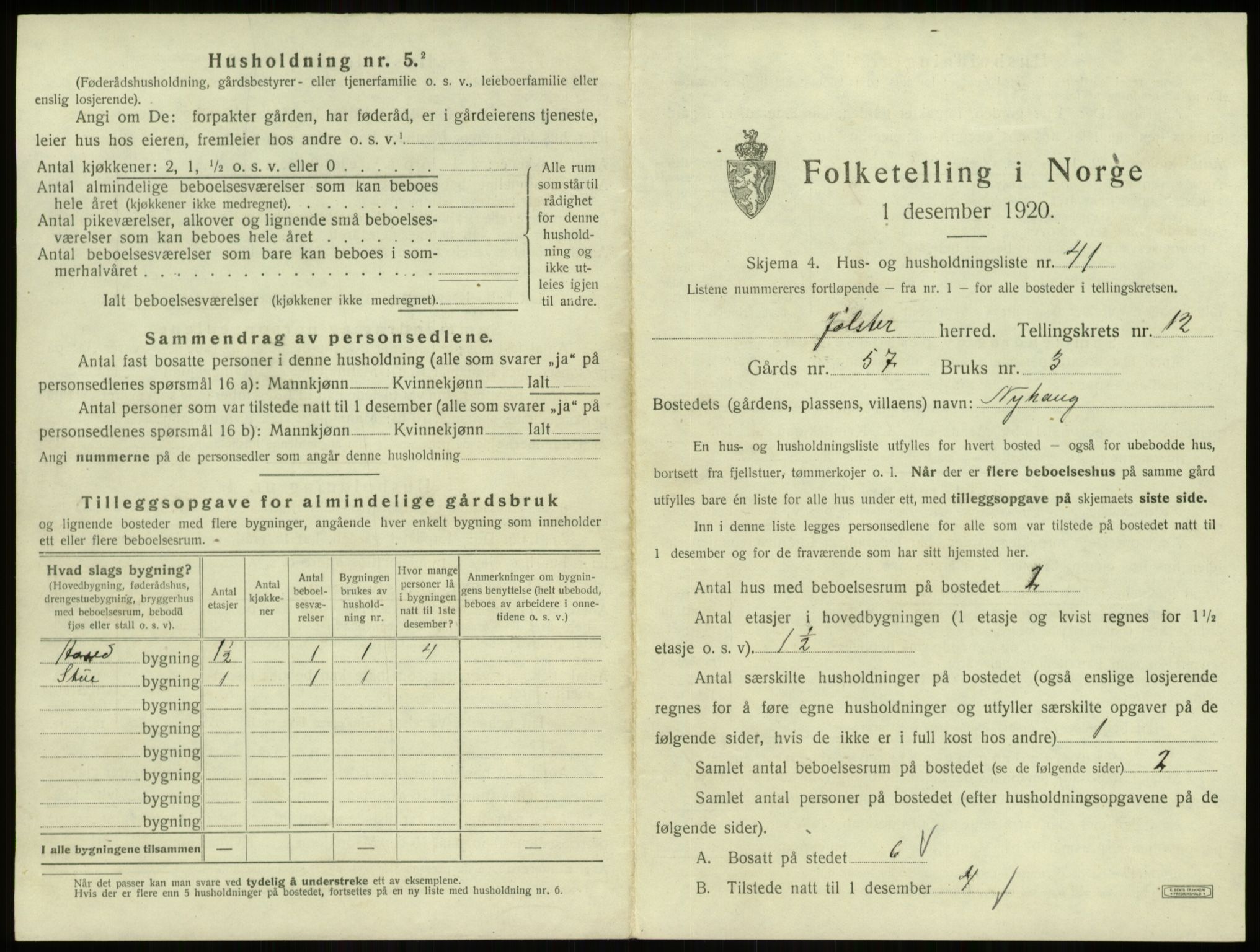 SAB, 1920 census for Jølster, 1920, p. 842