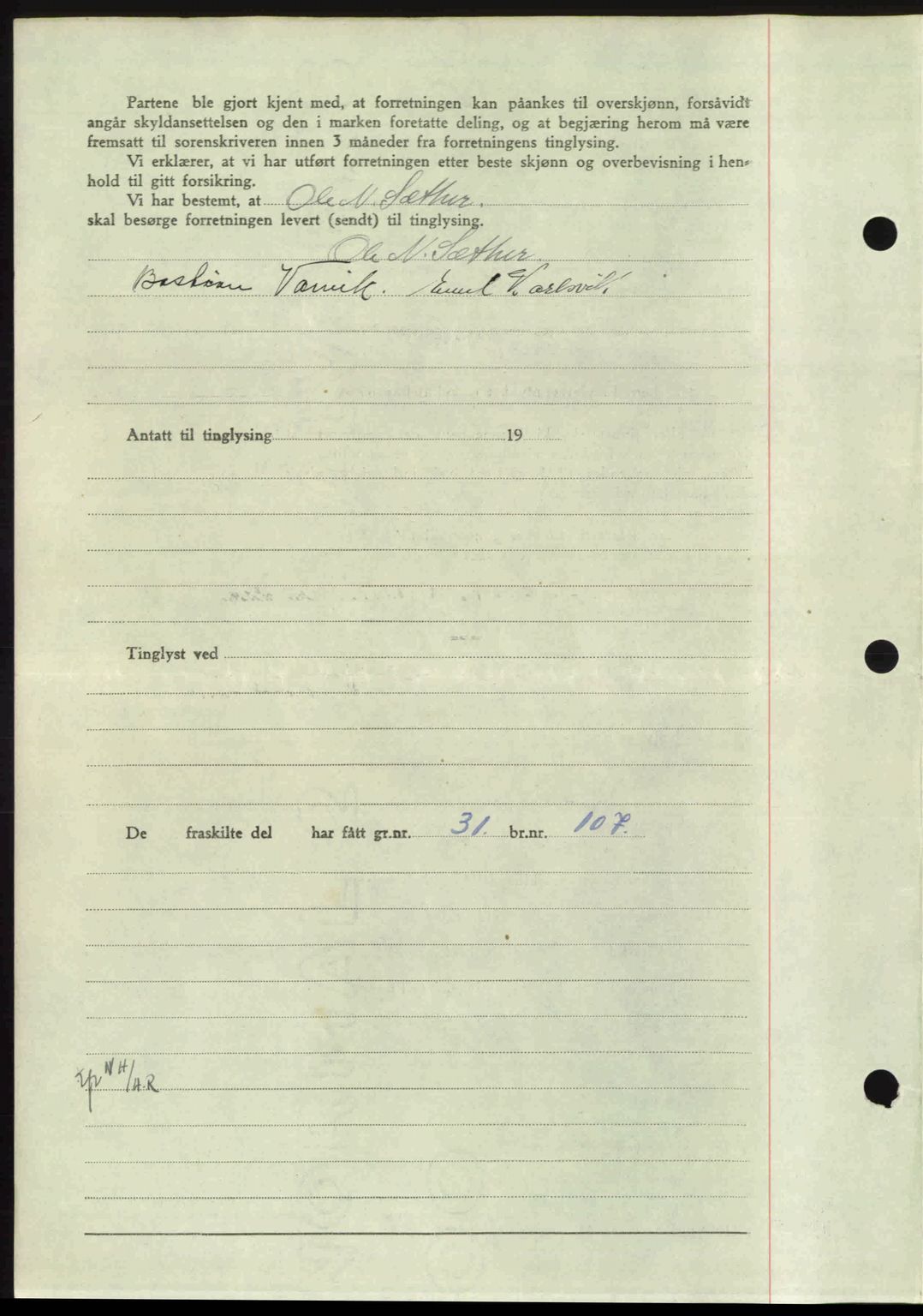 Nordmøre sorenskriveri, AV/SAT-A-4132/1/2/2Ca: Mortgage book no. A105, 1947-1947, Diary no: : 1248/1947