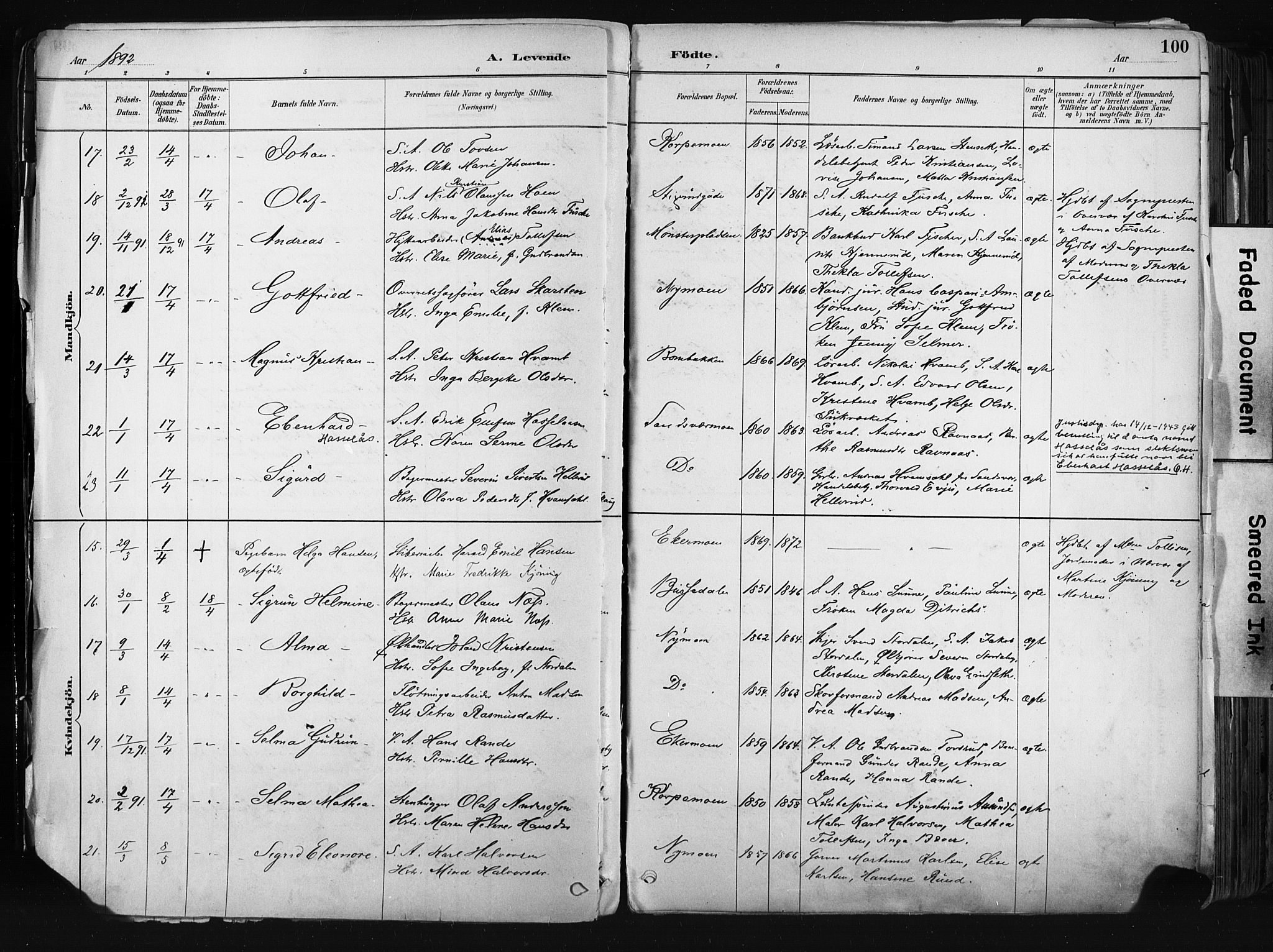 Kongsberg kirkebøker, AV/SAKO-A-22/F/Fb/L0002: Parish register (official) no. II 2, 1886-1896, p. 100