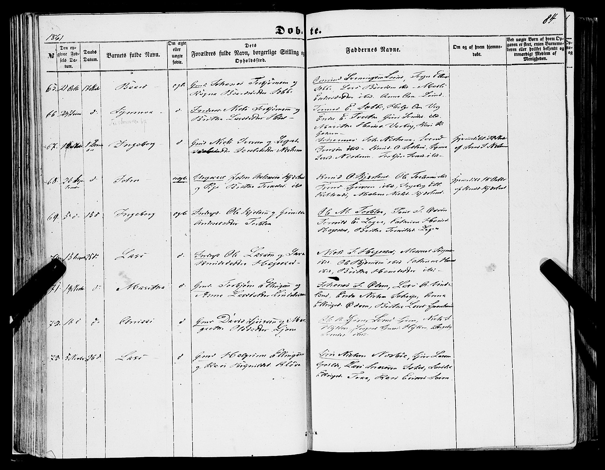 Ulvik sokneprestembete, SAB/A-78801/H/Haa: Parish register (official) no. A 13, 1853-1863, p. 84