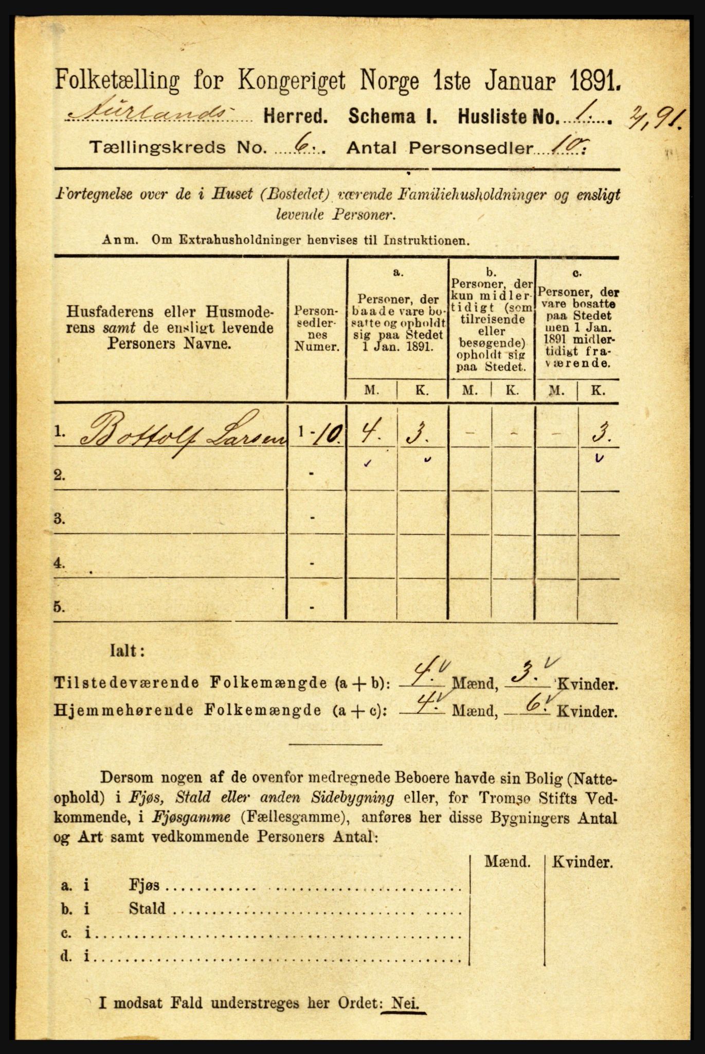 RA, 1891 census for 1421 Aurland, 1891, p. 2201