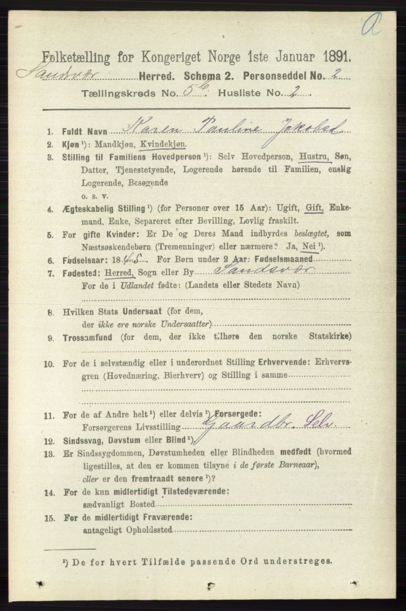 RA, 1891 census for 0629 Sandsvær, 1891, p. 2795
