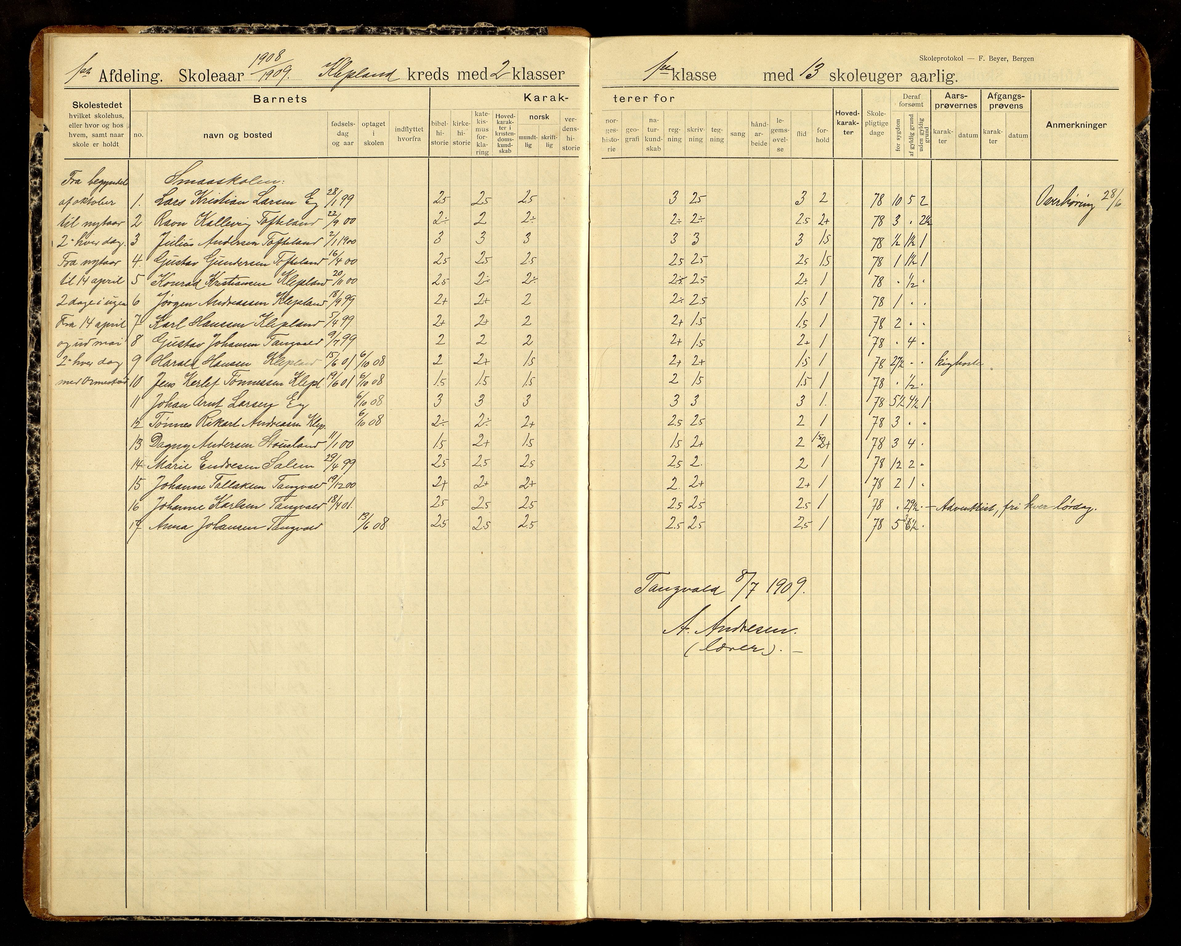 Søgne kommune - Klepland/Nygård Krets, ARKSOR/1018SØ554/H/L0001: Skoleprotokoll (d), 1907-1967, p. 5b-6a