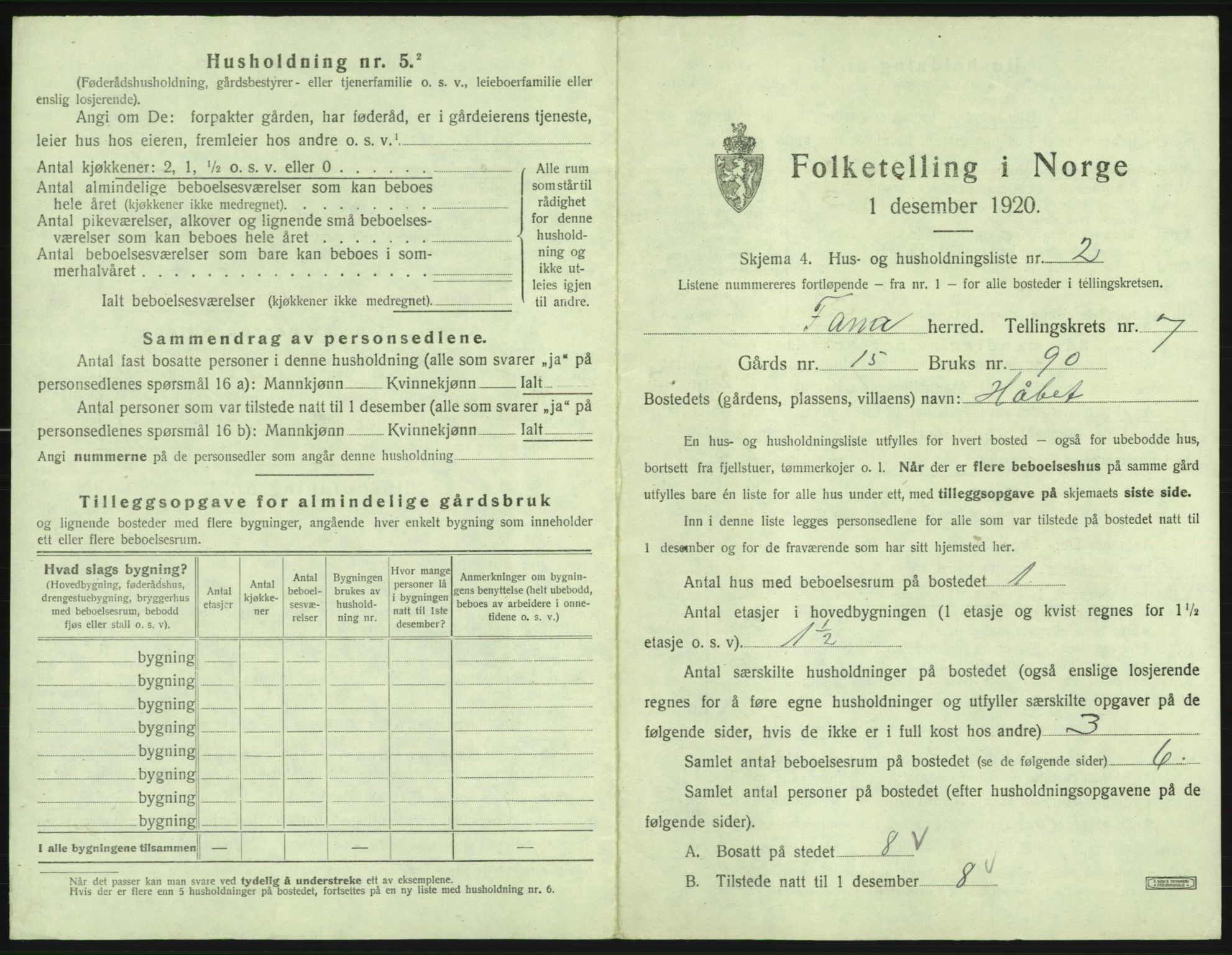 SAB, 1920 census for Fana, 1920, p. 1236