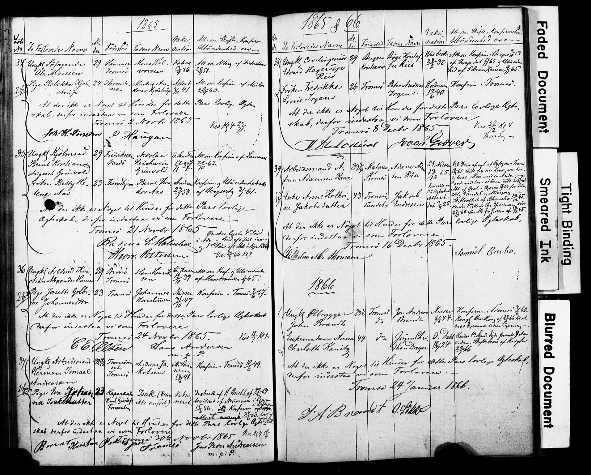 Tromsø sokneprestkontor/stiftsprosti/domprosti, SATØ/S-1343/H/Hc/L0097: Banns register no. 3, 1851-1872