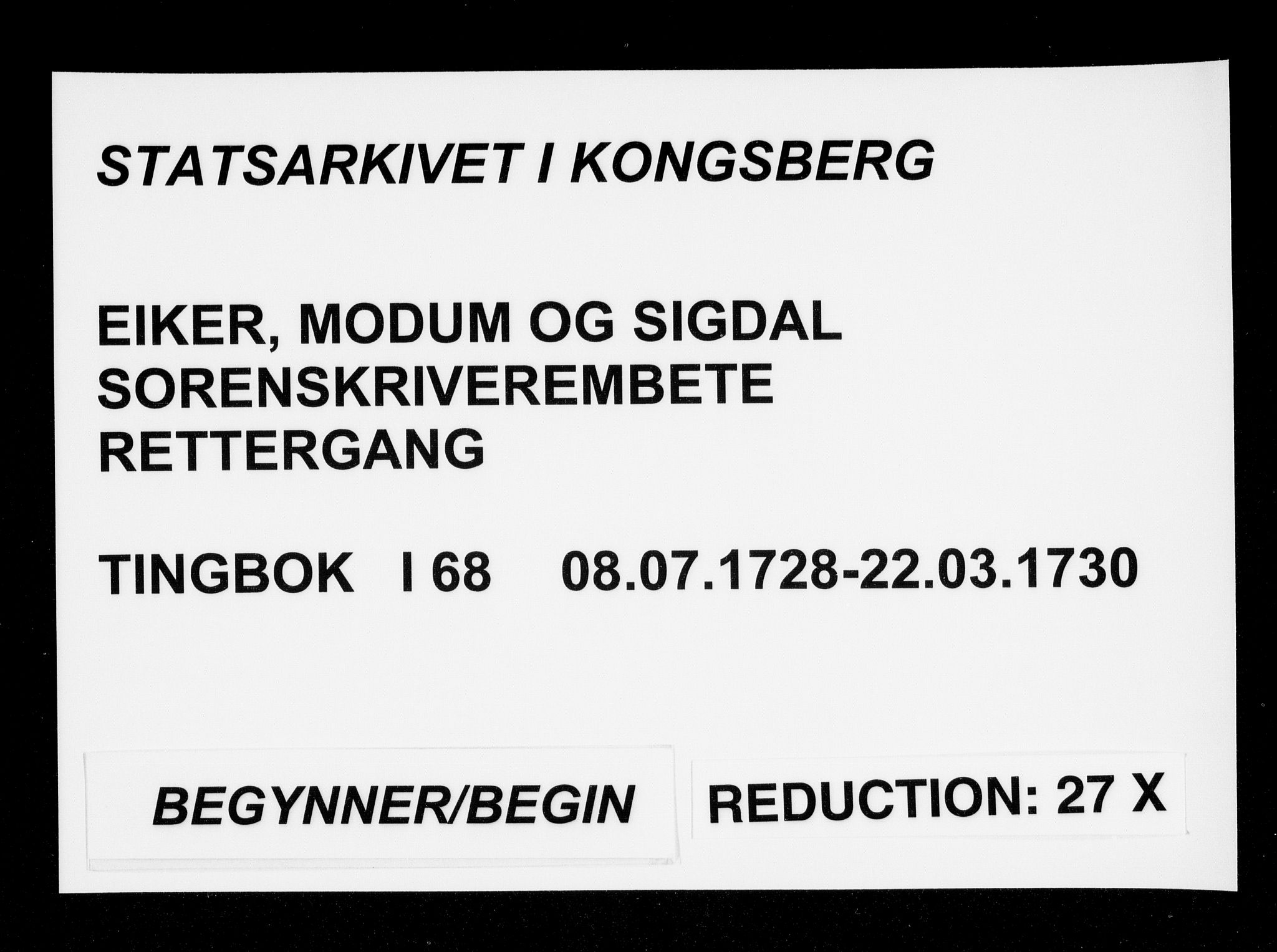 Eiker, Modum og Sigdal sorenskriveri, SAKO/A-123/F/Fa/Faa/L0068: Tingbok, 1728-1730