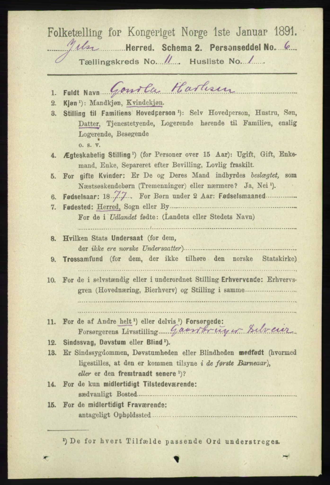 RA, 1891 census for 1138 Jelsa, 1891, p. 2777