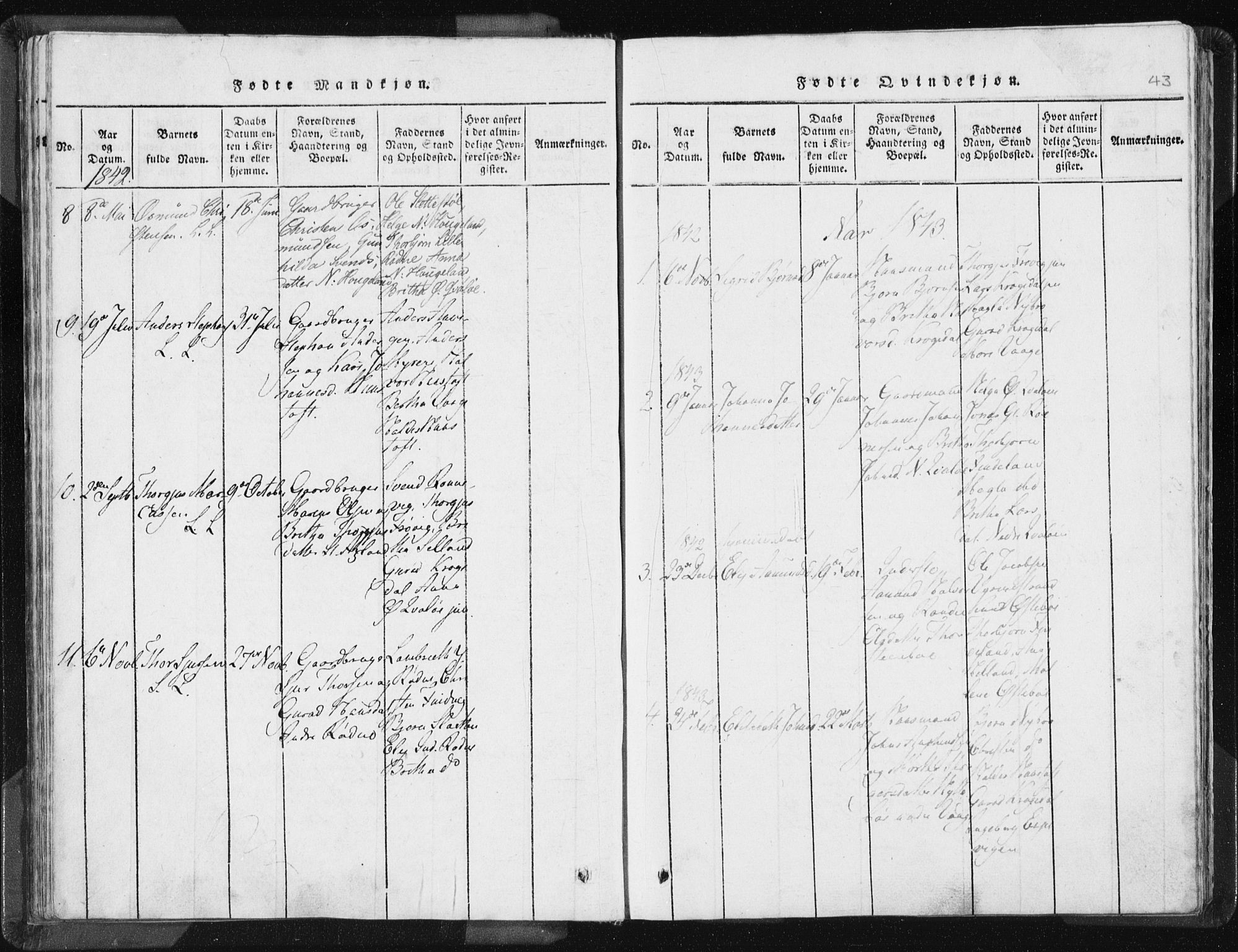 Vikedal sokneprestkontor, AV/SAST-A-101840/01/IV: Parish register (official) no. A 5, 1817-1850, p. 43