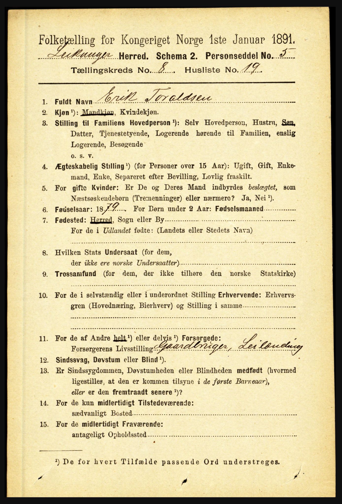 RA, 1891 census for 1419 Leikanger, 1891, p. 1737