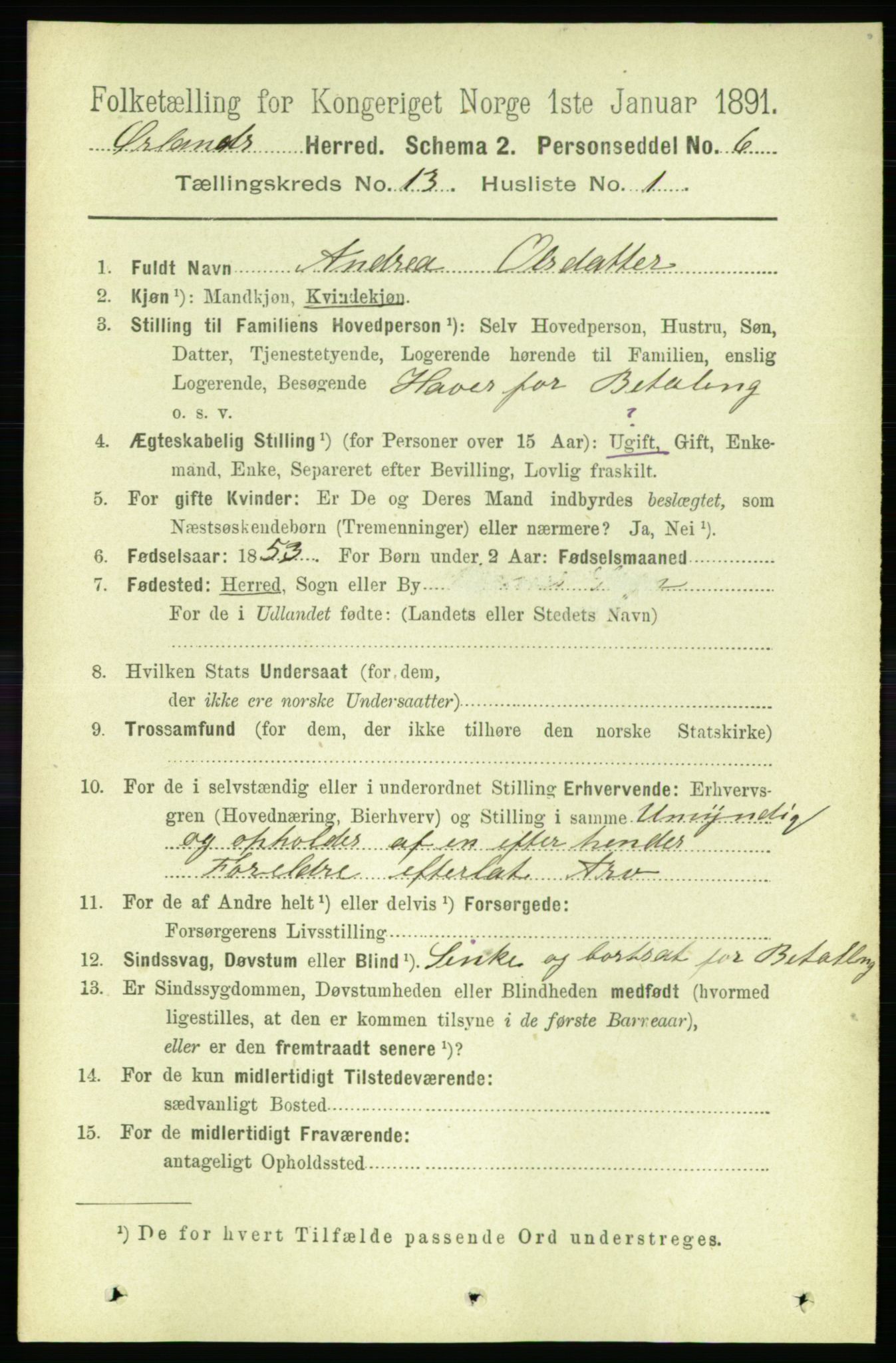 RA, 1891 census for 1621 Ørland, 1891, p. 5870