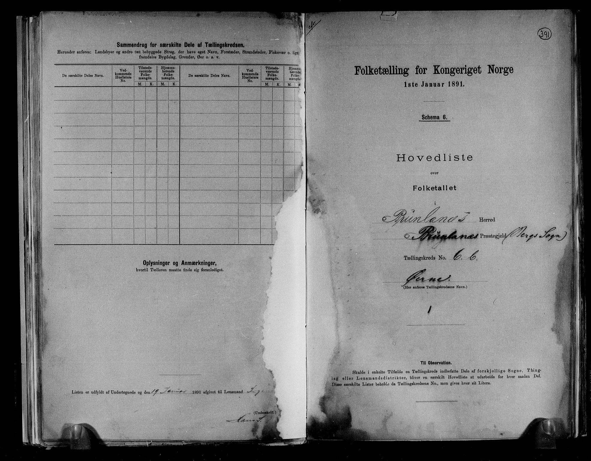 RA, 1891 census for 0726 Brunlanes, 1891, p. 20