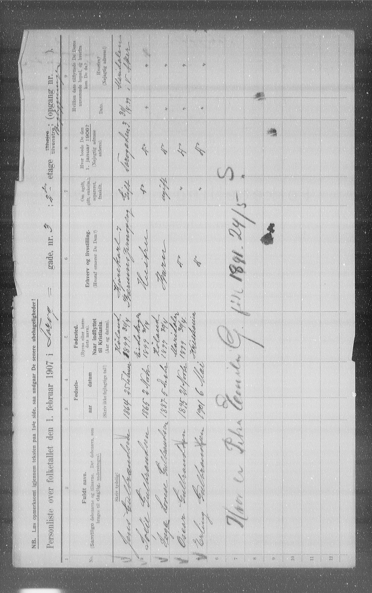 OBA, Municipal Census 1907 for Kristiania, 1907, p. 57913