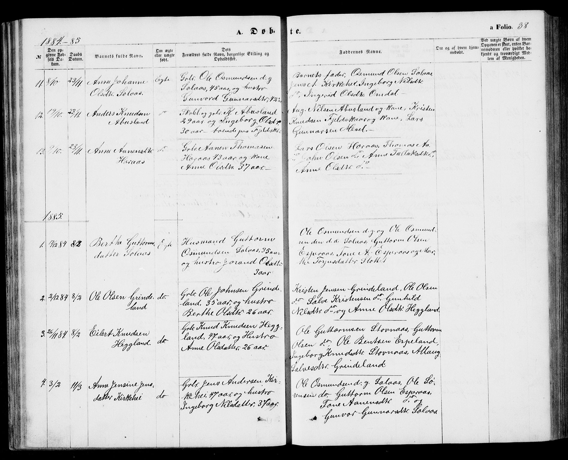 Bjelland sokneprestkontor, AV/SAK-1111-0005/F/Fb/Fbb/L0004: Parish register (copy) no. B 4, 1867-1887, p. 38