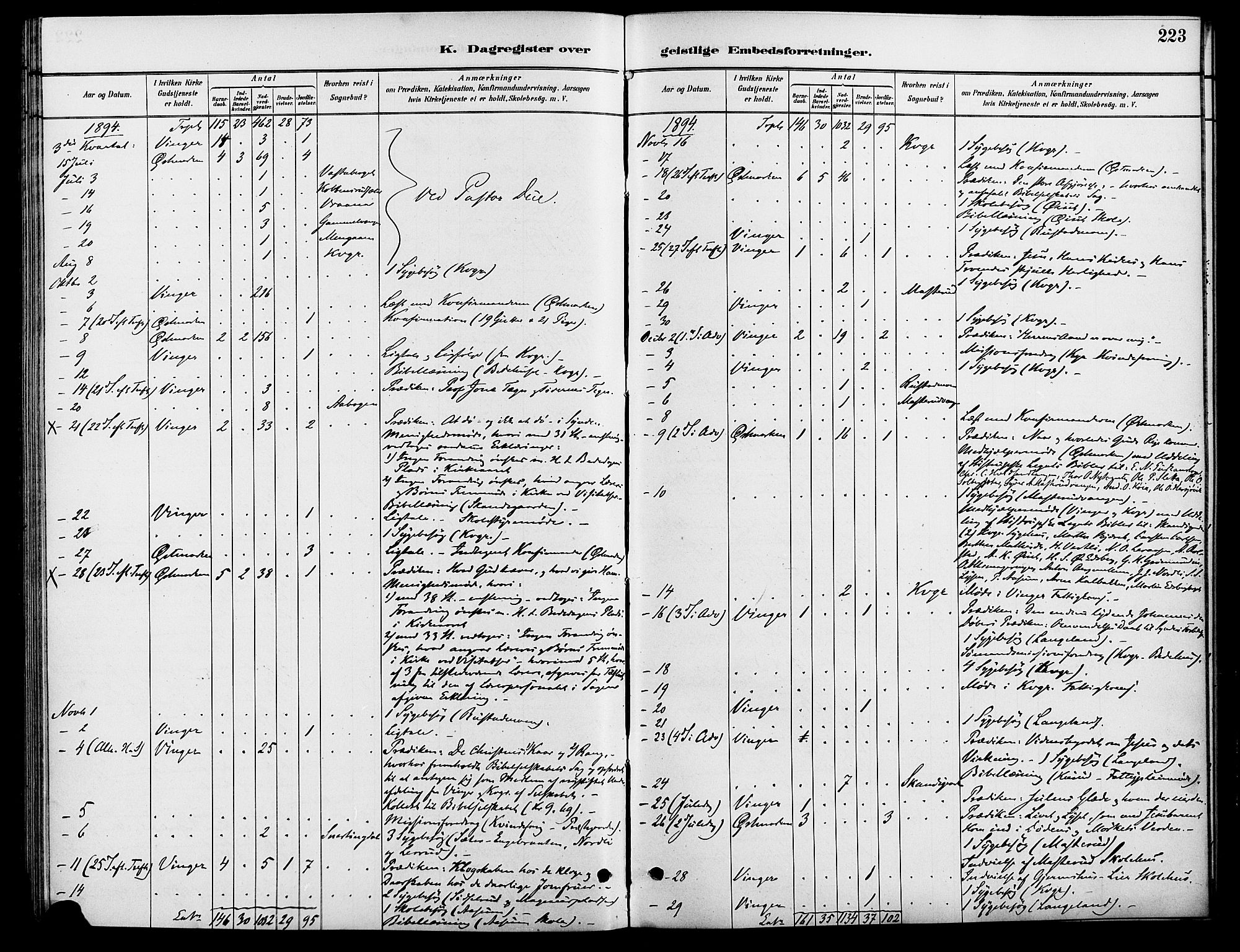 Vinger prestekontor, AV/SAH-PREST-024/H/Ha/Haa/L0013: Parish register (official) no. 13, 1881-1897, p. 223