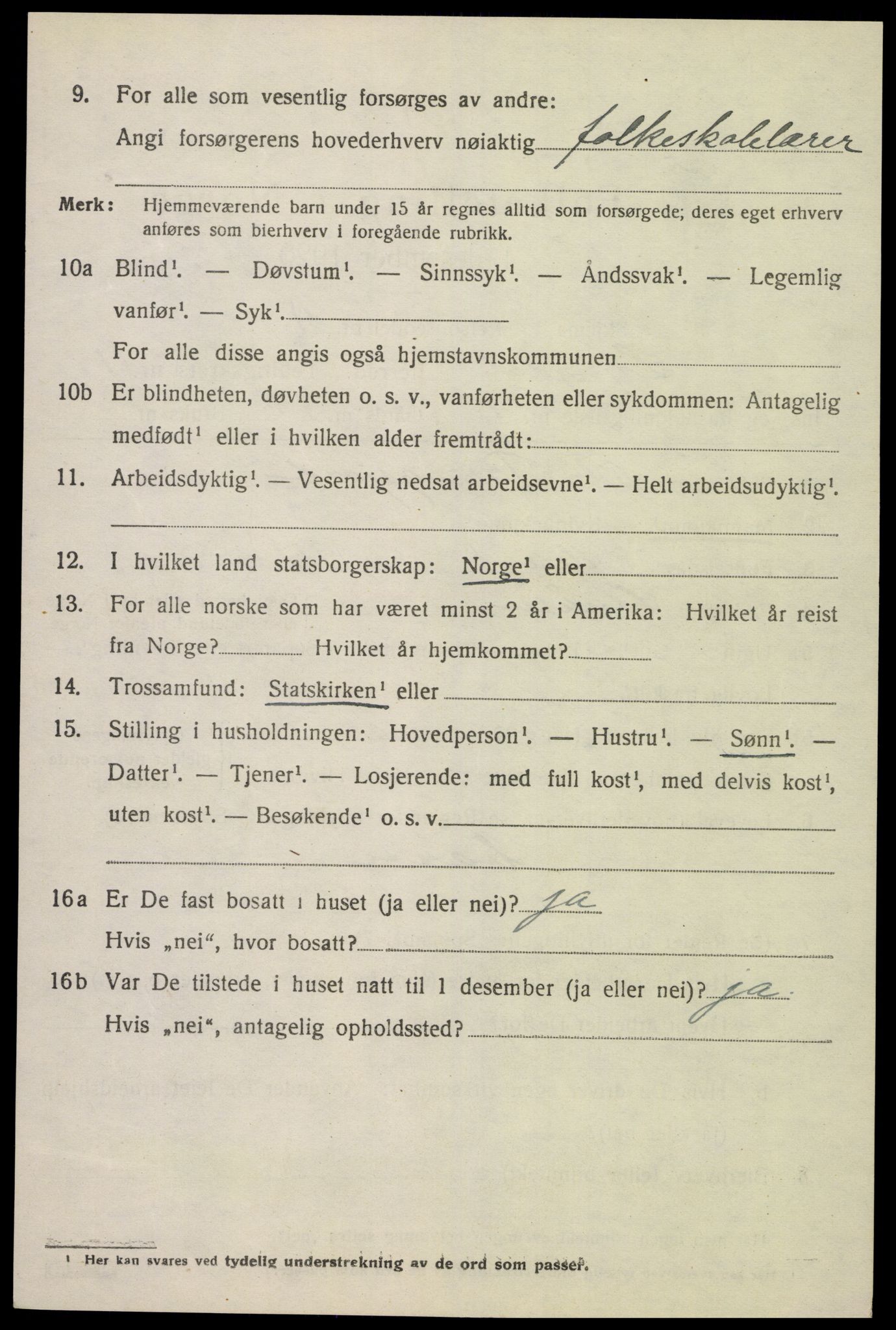 SAK, 1920 census for Lyngdal, 1920, p. 1330