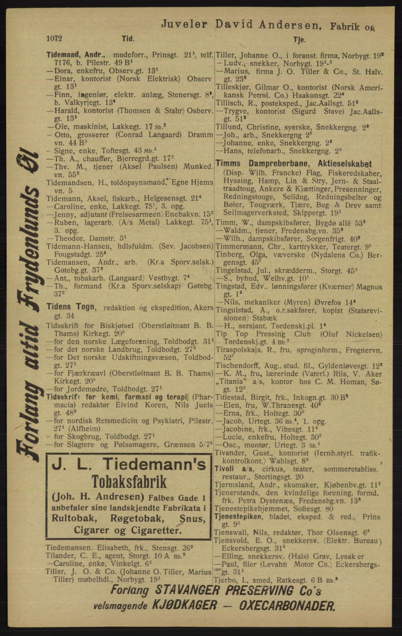 Kristiania/Oslo adressebok, PUBL/-, 1913, p. 1084