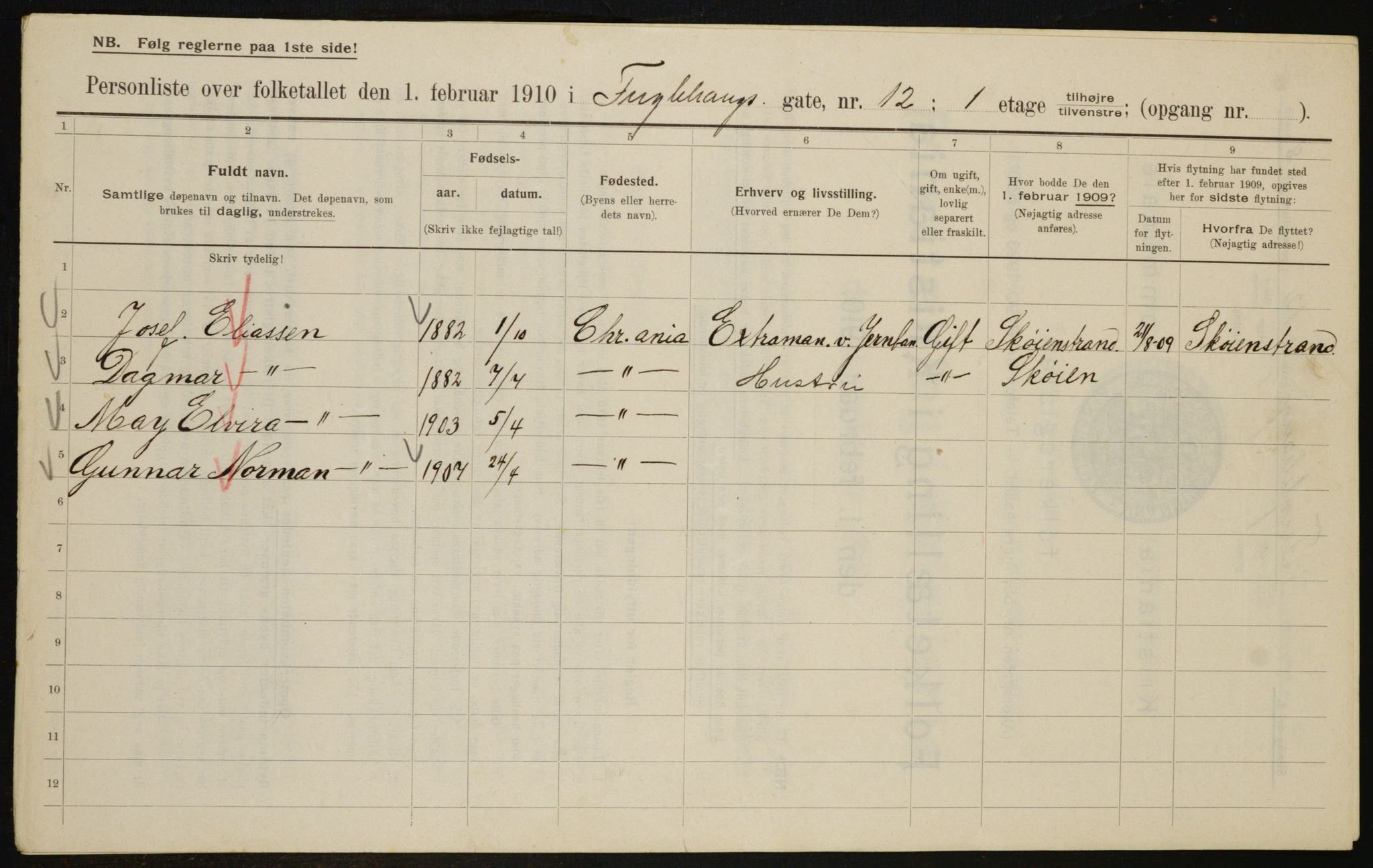 OBA, Municipal Census 1910 for Kristiania, 1910, p. 27011