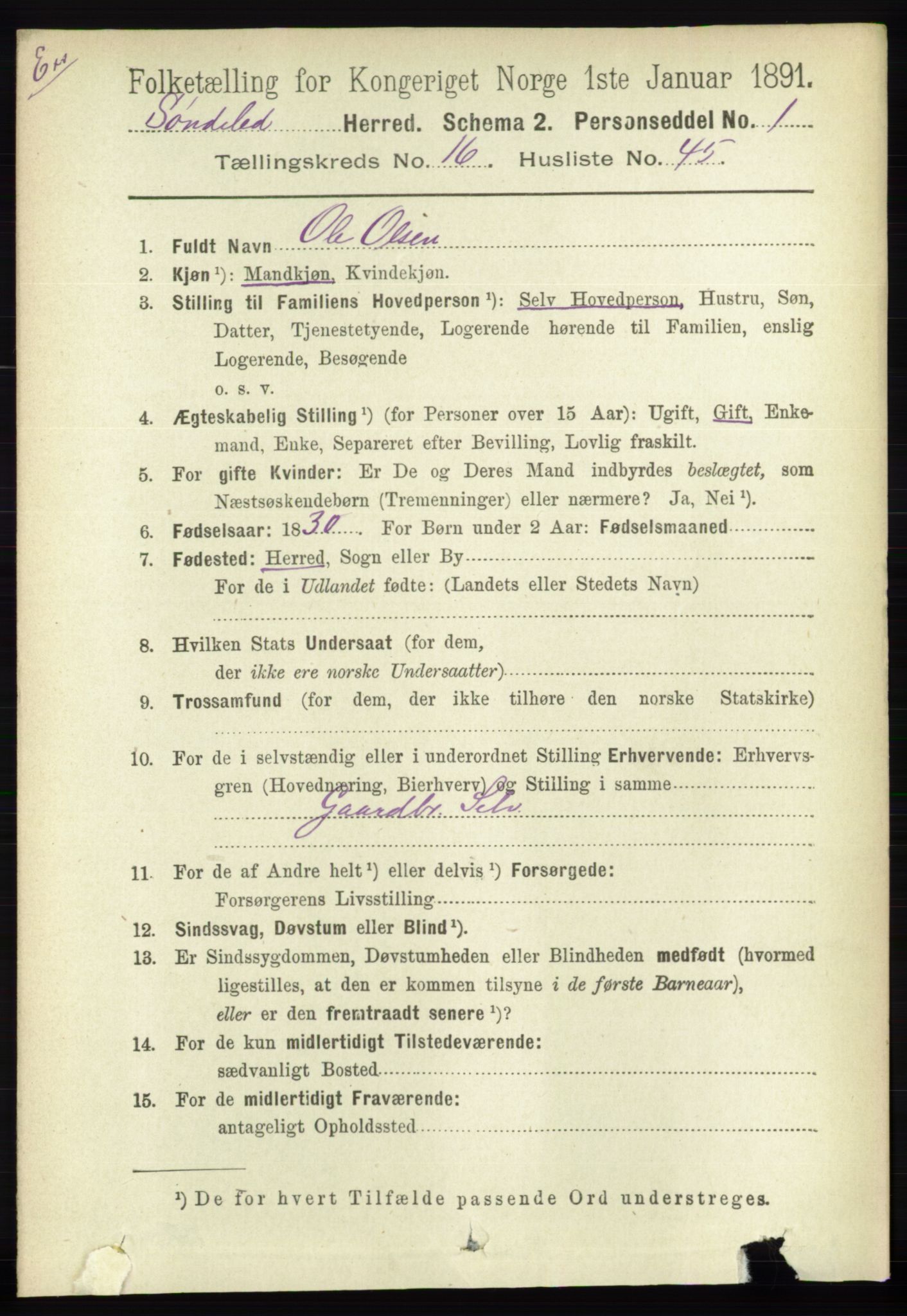 RA, Census 1891 for Nedenes amt: Gjenparter av personsedler for beslektede ektefeller, menn, 1891, p. 172