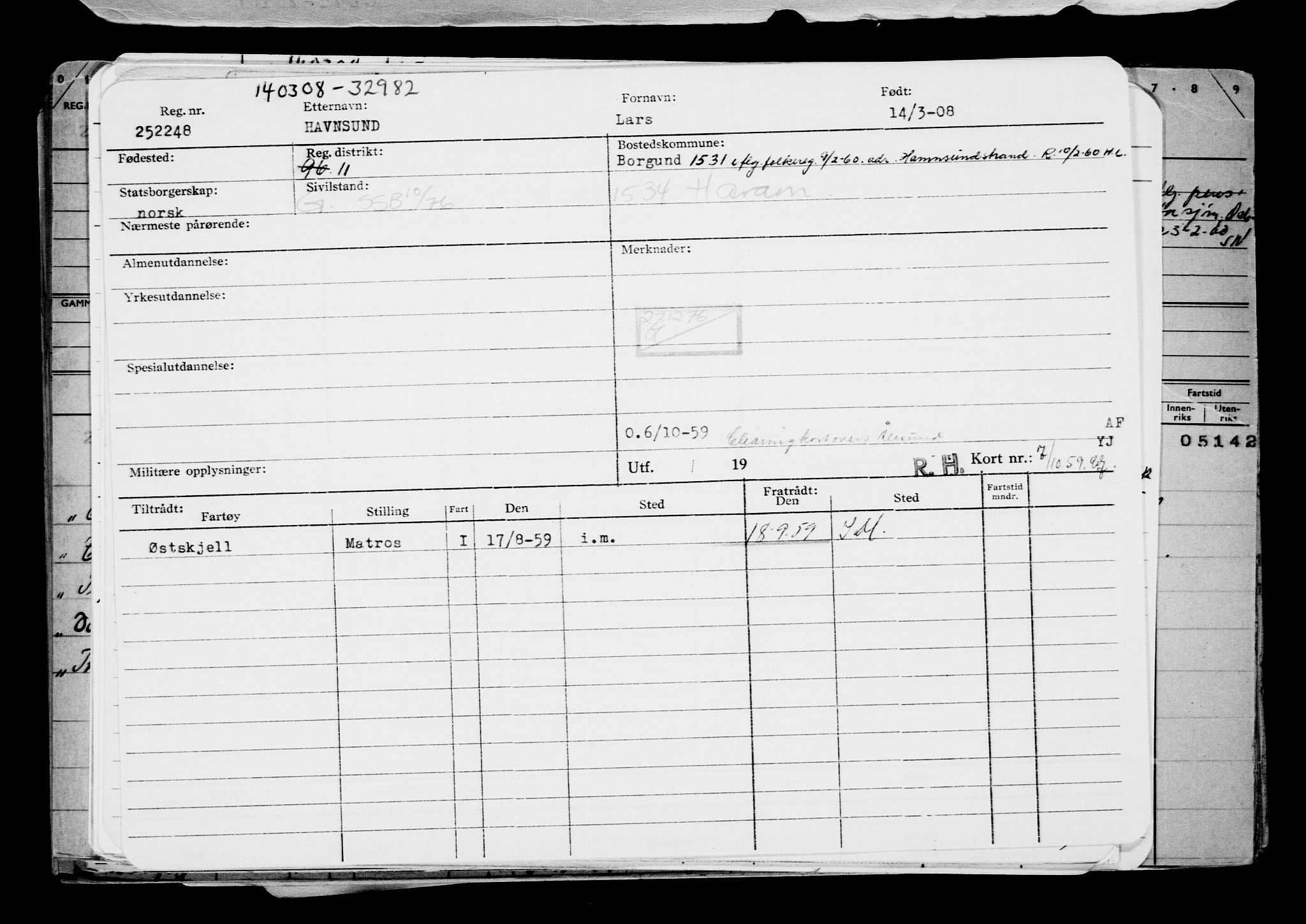 Direktoratet for sjømenn, RA/S-3545/G/Gb/L0076: Hovedkort, 1908, p. 151