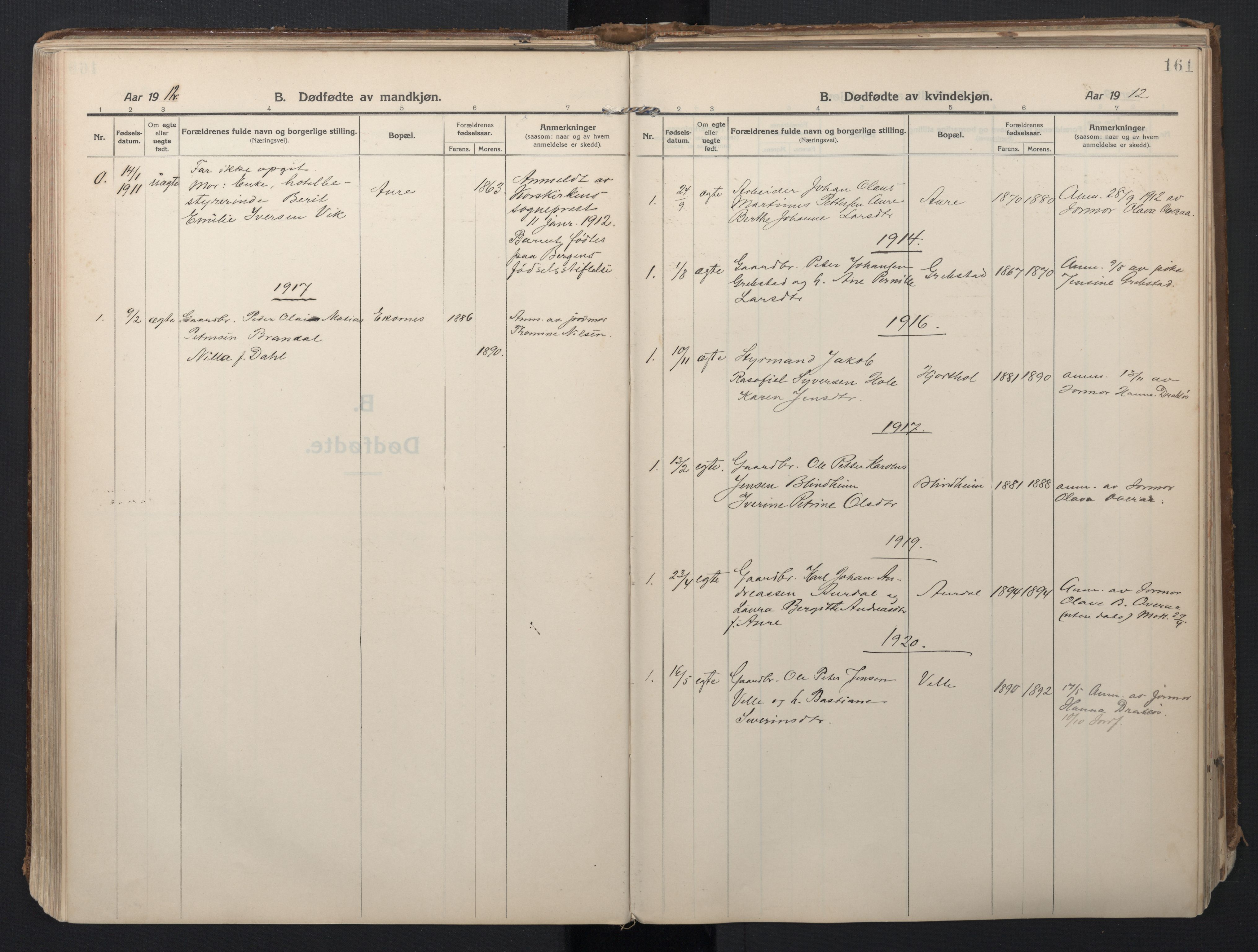 Ministerialprotokoller, klokkerbøker og fødselsregistre - Møre og Romsdal, AV/SAT-A-1454/523/L0337: Parish register (official) no. 523A04, 1911-1929, p. 161