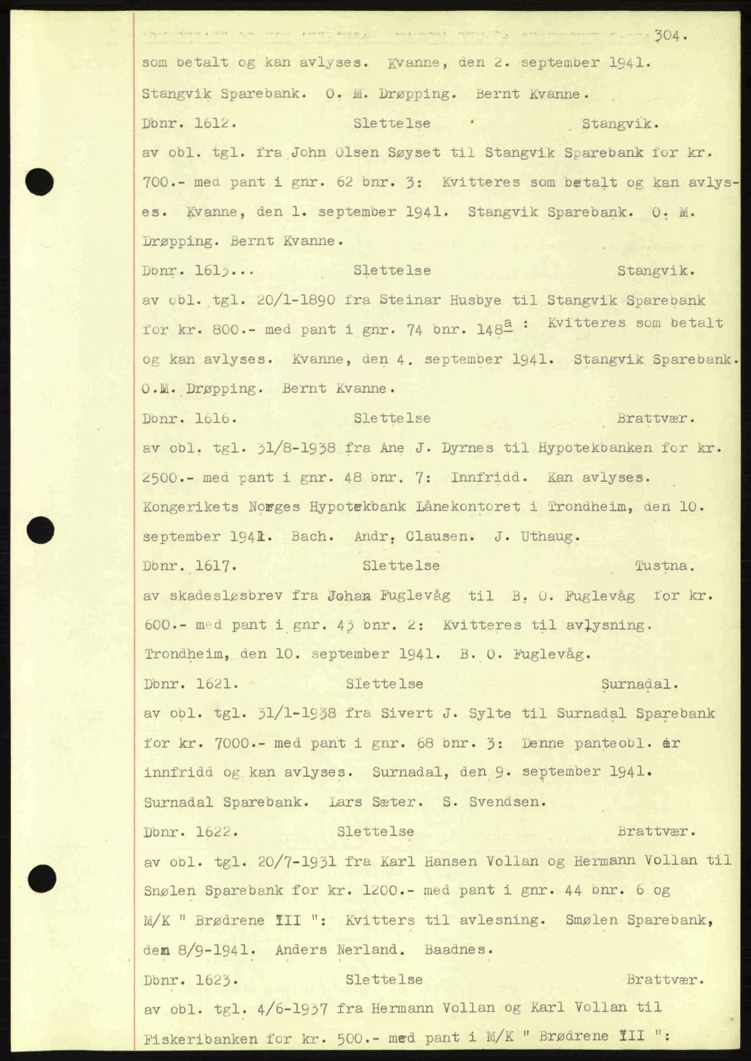 Nordmøre sorenskriveri, AV/SAT-A-4132/1/2/2Ca: Mortgage book no. C81, 1940-1945, Diary no: : 1612/1941