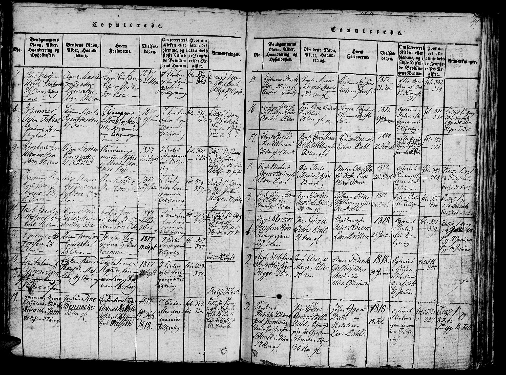 Ministerialprotokoller, klokkerbøker og fødselsregistre - Sør-Trøndelag, SAT/A-1456/602/L0135: Parish register (copy) no. 602C03, 1815-1832, p. 191