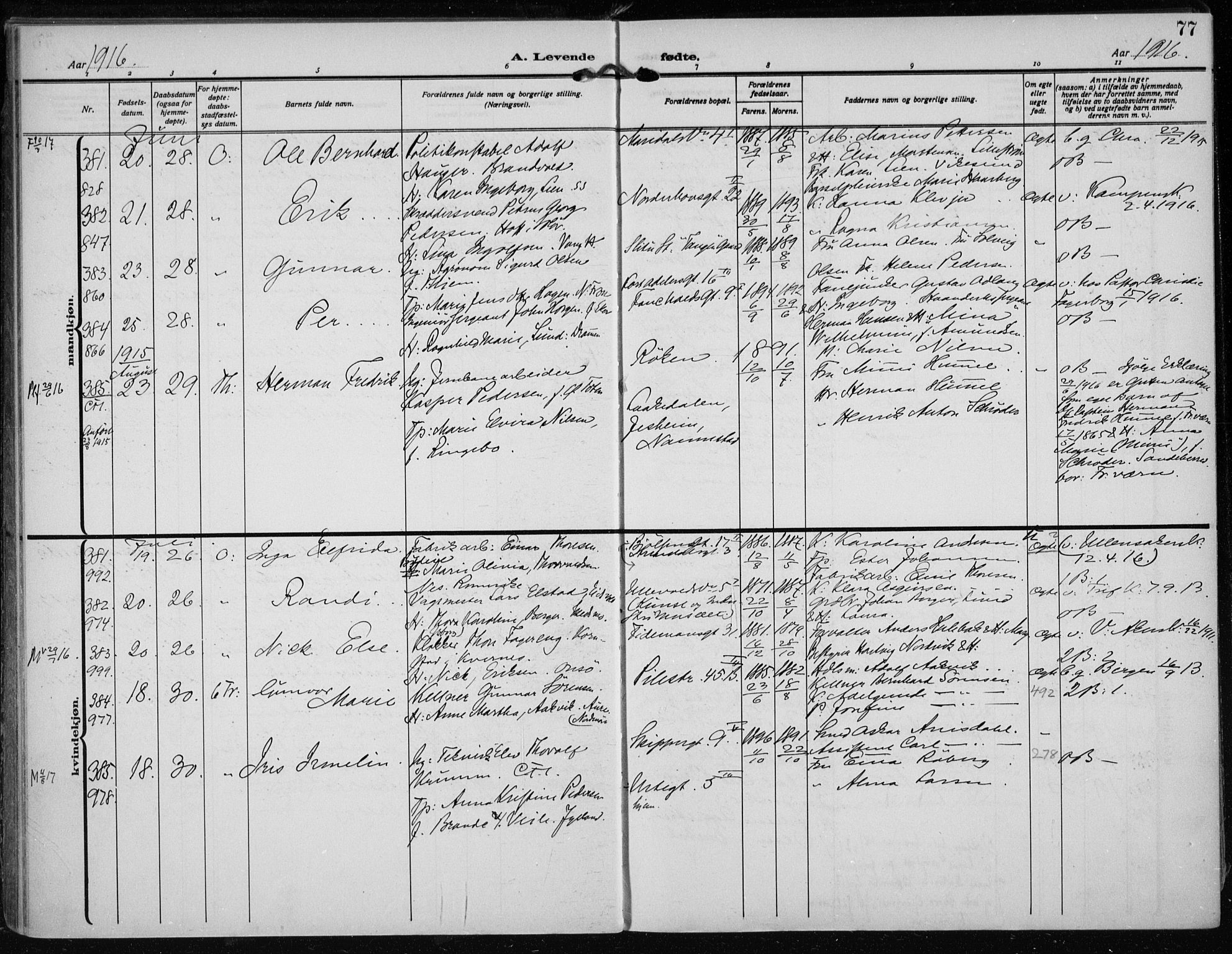 Rikshospitalet prestekontor Kirkebøker, SAO/A-10309b/F/L0016: Parish register (official) no. 16, 1916-1918, p. 77