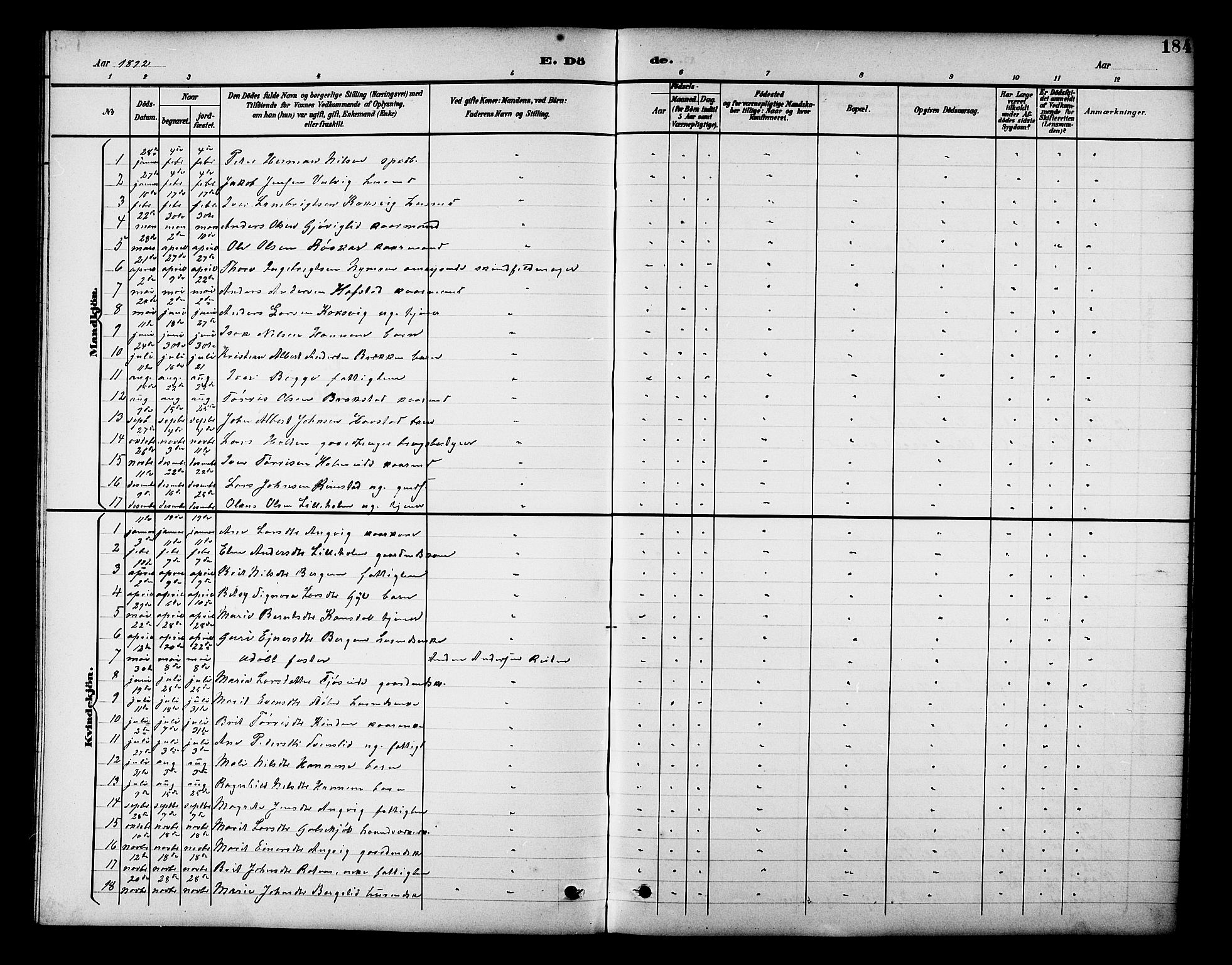 Ministerialprotokoller, klokkerbøker og fødselsregistre - Møre og Romsdal, AV/SAT-A-1454/586/L0992: Parish register (copy) no. 586C03, 1892-1909, p. 184