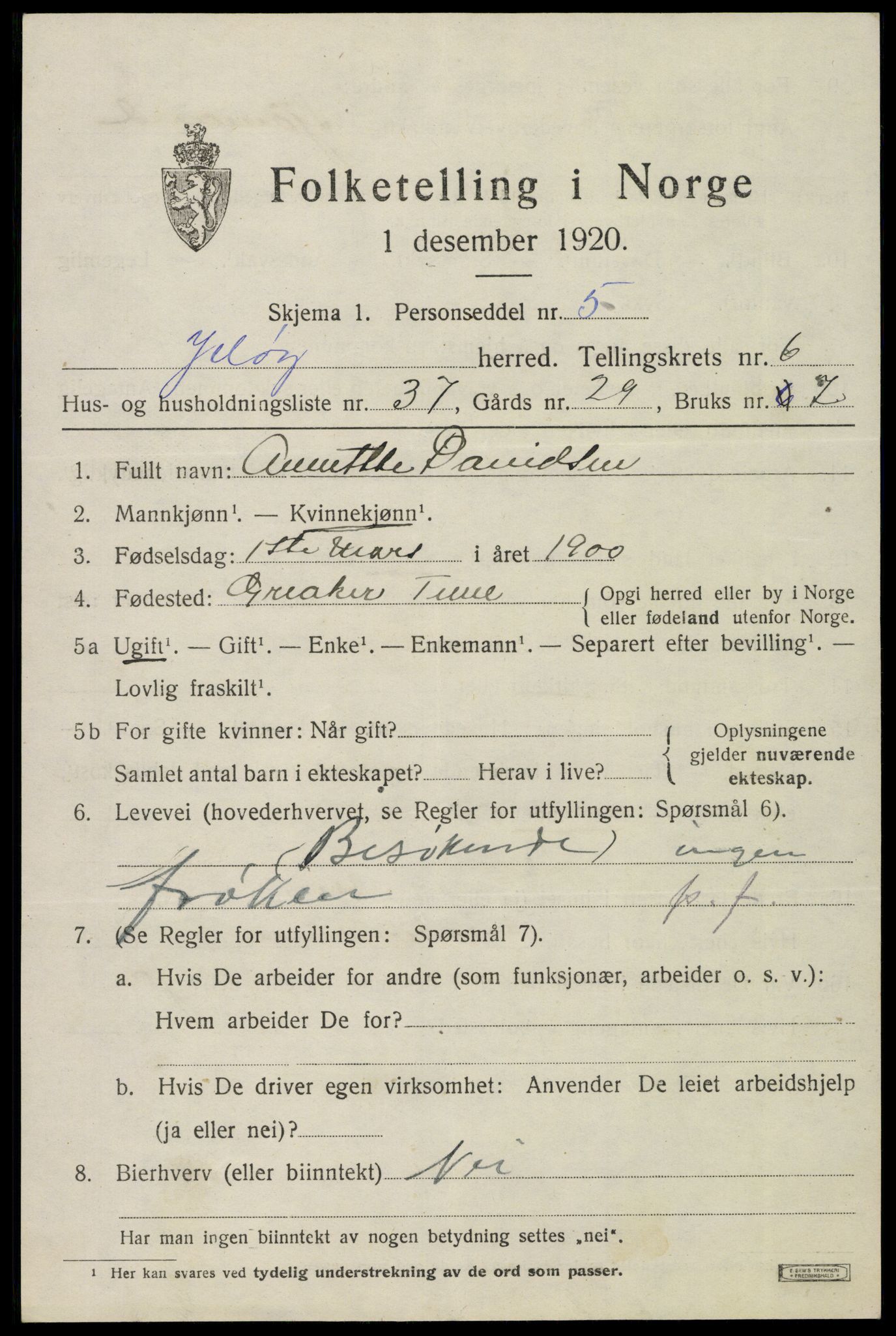 SAO, 1920 census for Moss land district, 1920, p. 7227