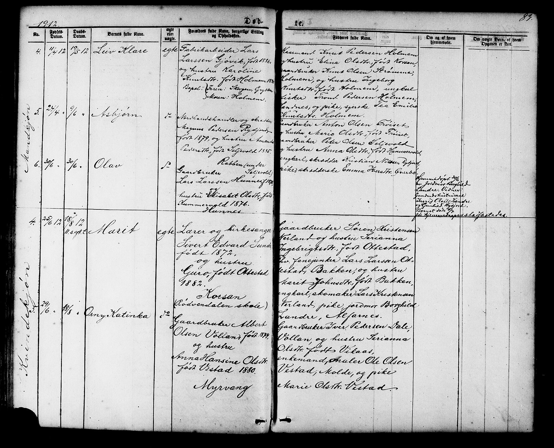 Ministerialprotokoller, klokkerbøker og fødselsregistre - Møre og Romsdal, AV/SAT-A-1454/548/L0614: Parish register (copy) no. 548C02, 1867-1917, p. 83