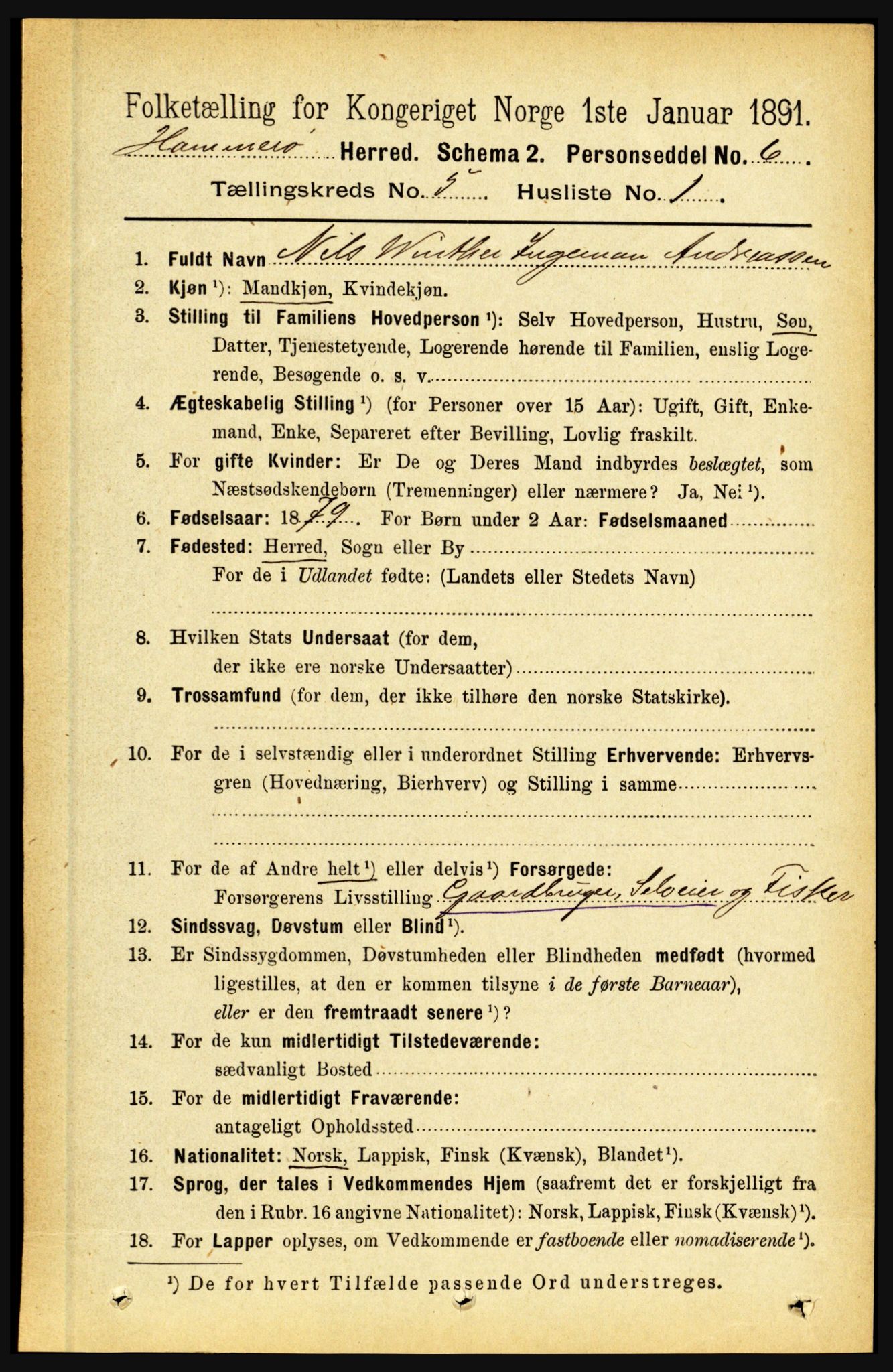 RA, 1891 census for 1849 Hamarøy, 1891, p. 2488