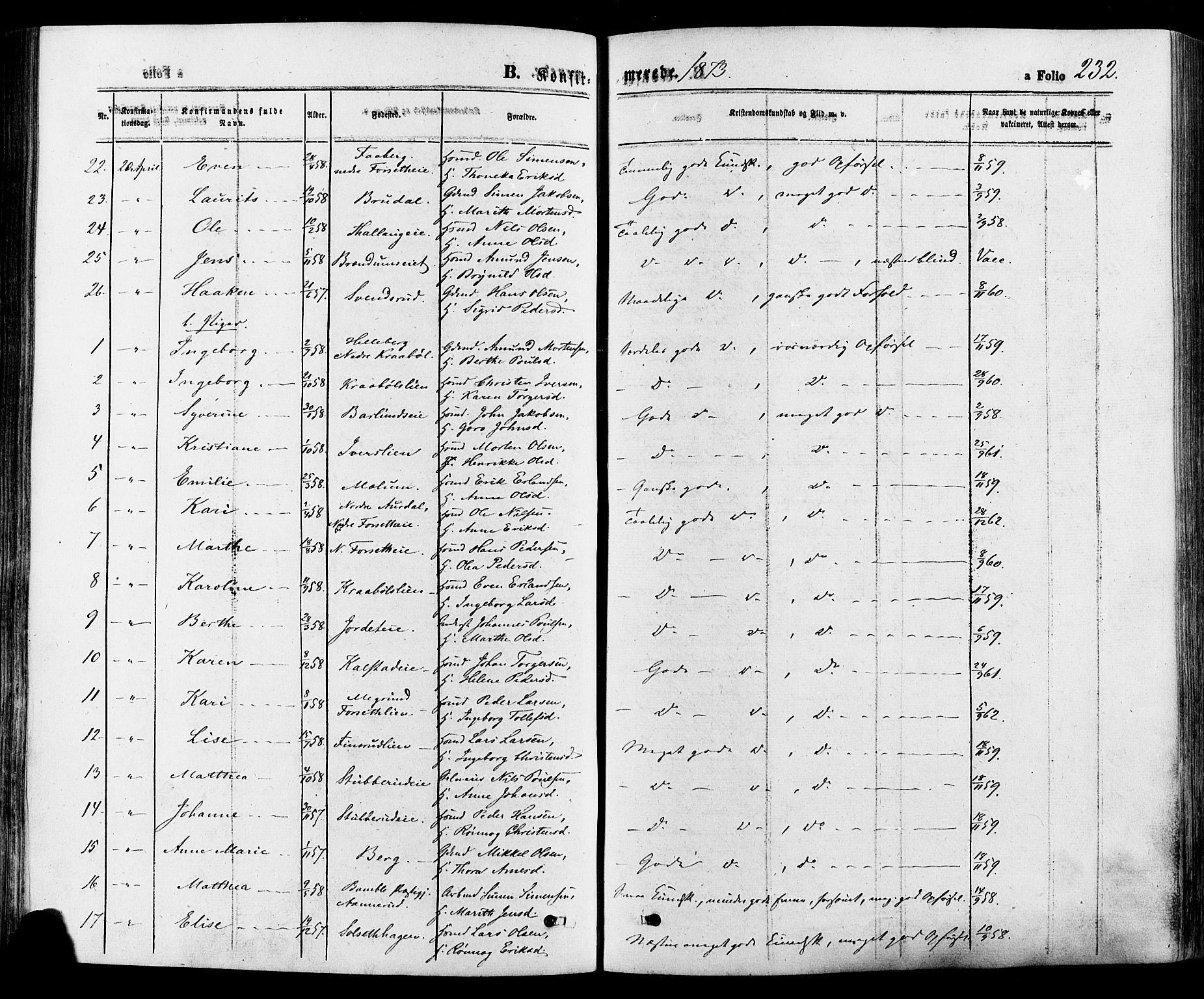 Gausdal prestekontor, SAH/PREST-090/H/Ha/Haa/L0010: Parish register (official) no. 10, 1867-1886, p. 232