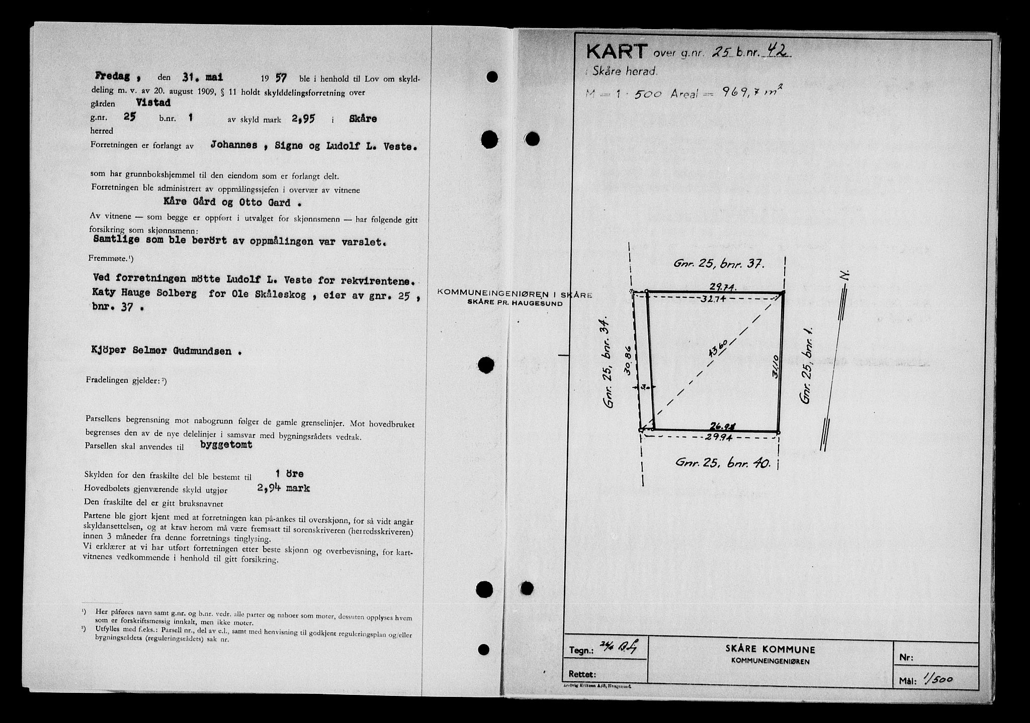 Karmsund sorenskriveri, AV/SAST-A-100311/01/II/IIB/L0125: Mortgage book no. 105A, 1957-1957, Diary no: : 2053/1957