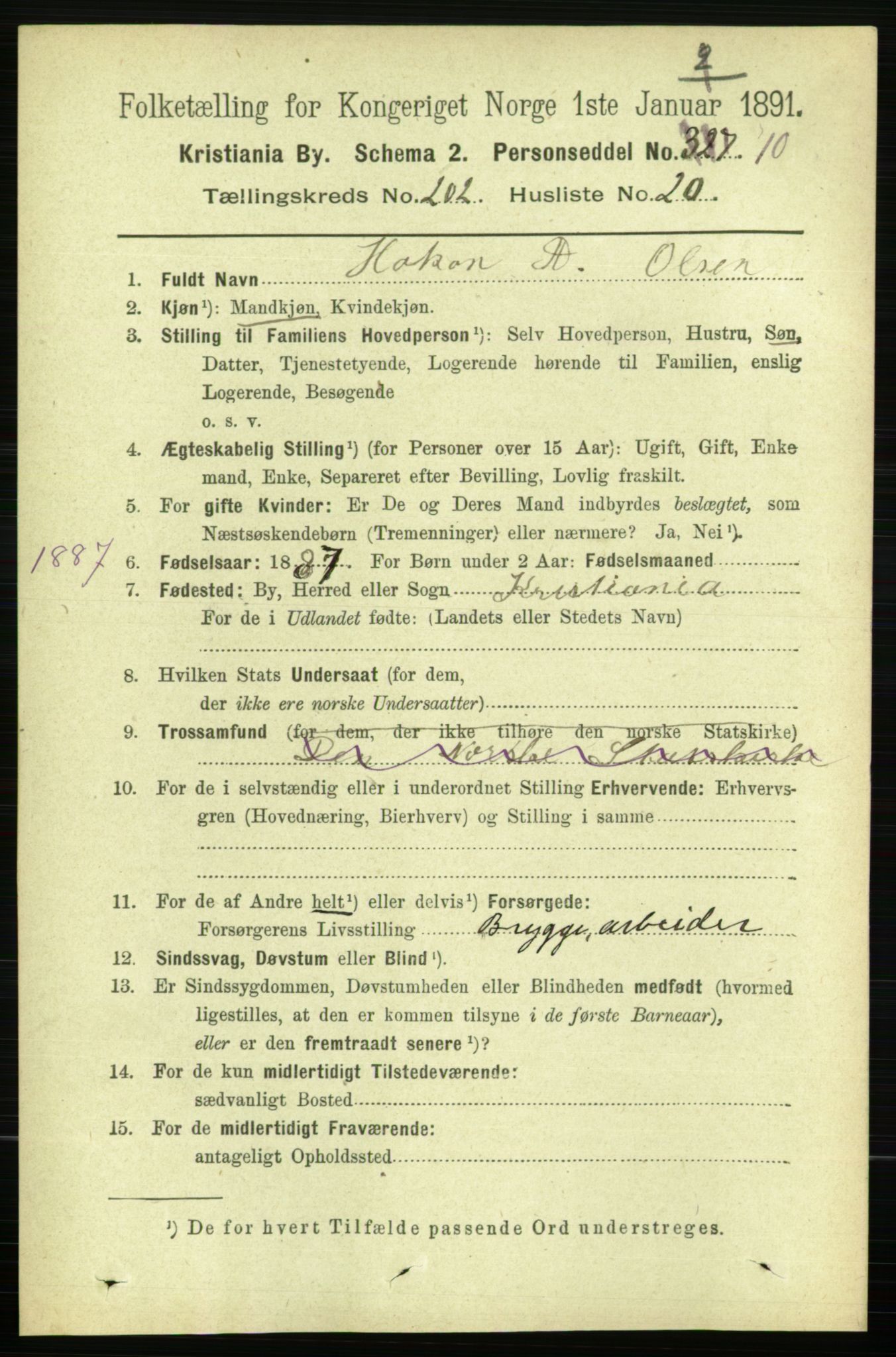 RA, 1891 census for 0301 Kristiania, 1891, p. 121851