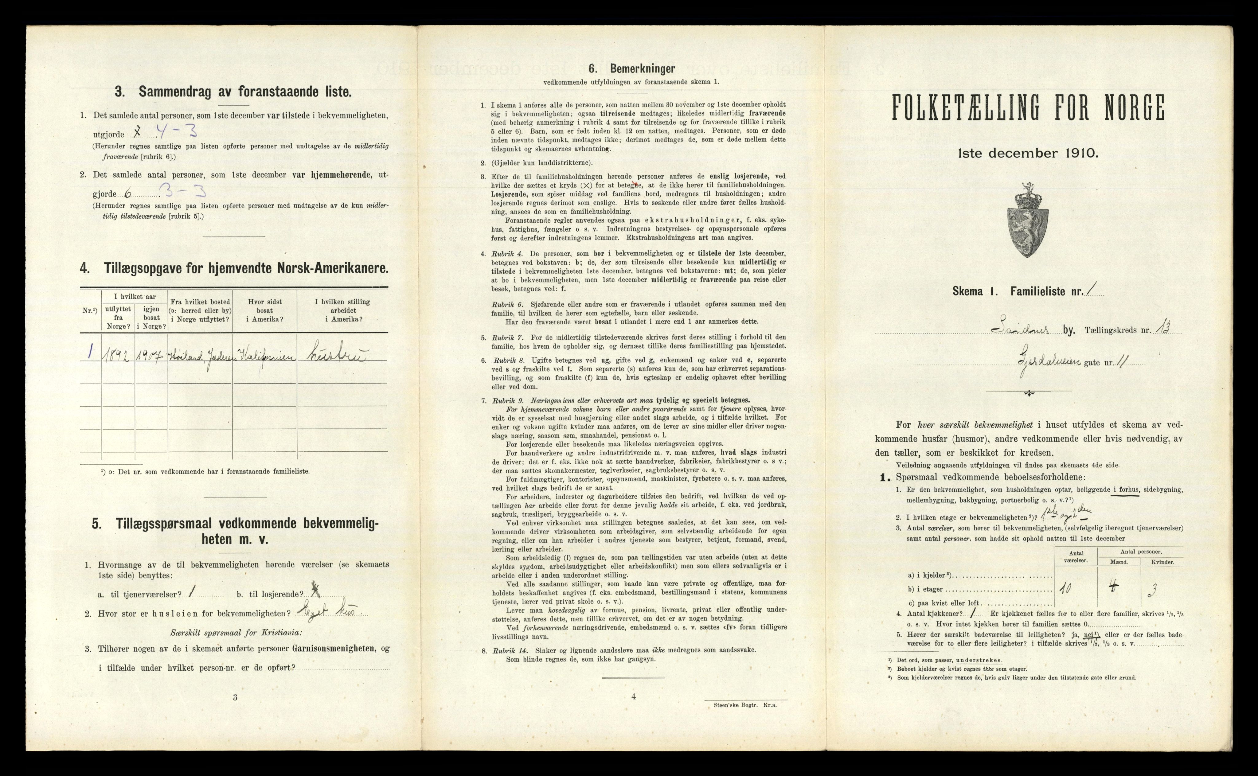 RA, 1910 census for Sandnes, 1910, p. 1380