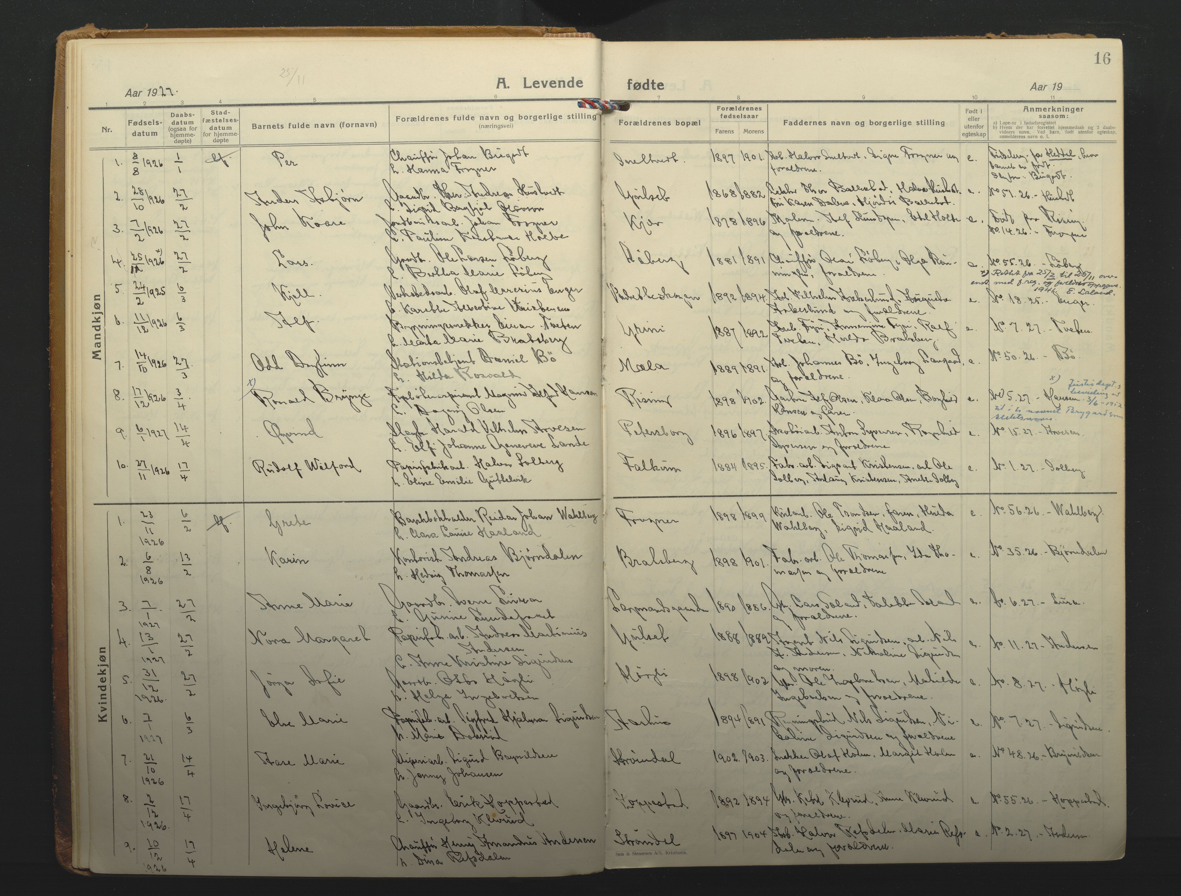Gjerpen kirkebøker, SAKO/A-265/F/Fa/L0014: Parish register (official) no. I 14, 1925-1938, p. 16