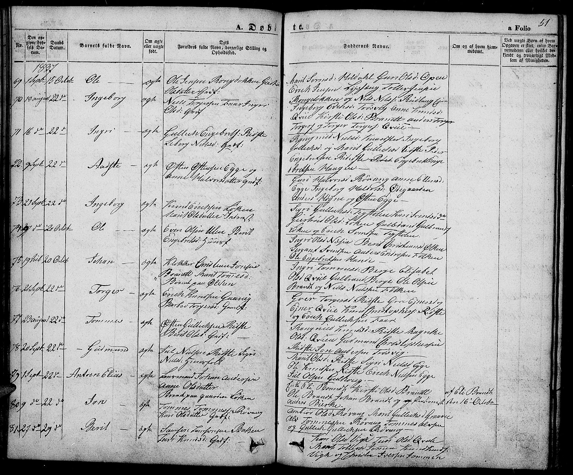 Slidre prestekontor, SAH/PREST-134/H/Ha/Haa/L0003: Parish register (official) no. 3, 1831-1843, p. 51