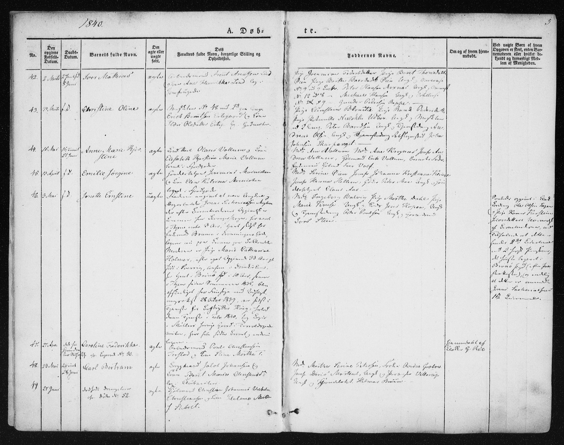 Ministerialprotokoller, klokkerbøker og fødselsregistre - Sør-Trøndelag, SAT/A-1456/602/L0110: Parish register (official) no. 602A08, 1840-1854, p. 5
