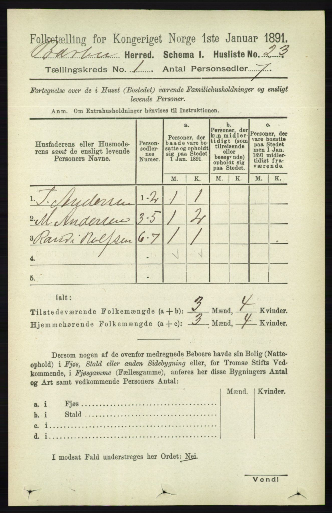 RA, 1891 census for 0990 Barbu, 1891, p. 54