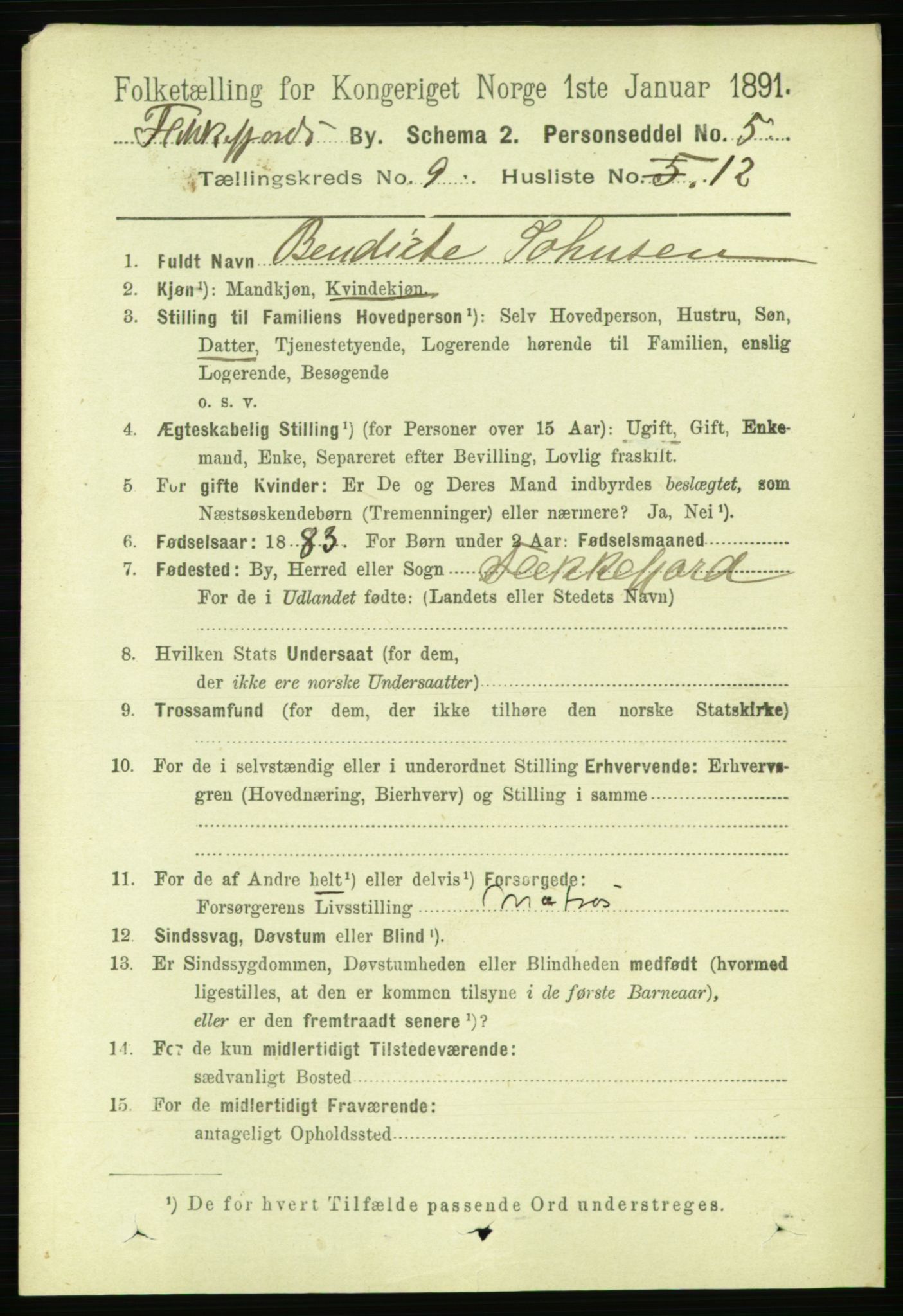 RA, 1891 census for 1004 Flekkefjord, 1891, p. 1527