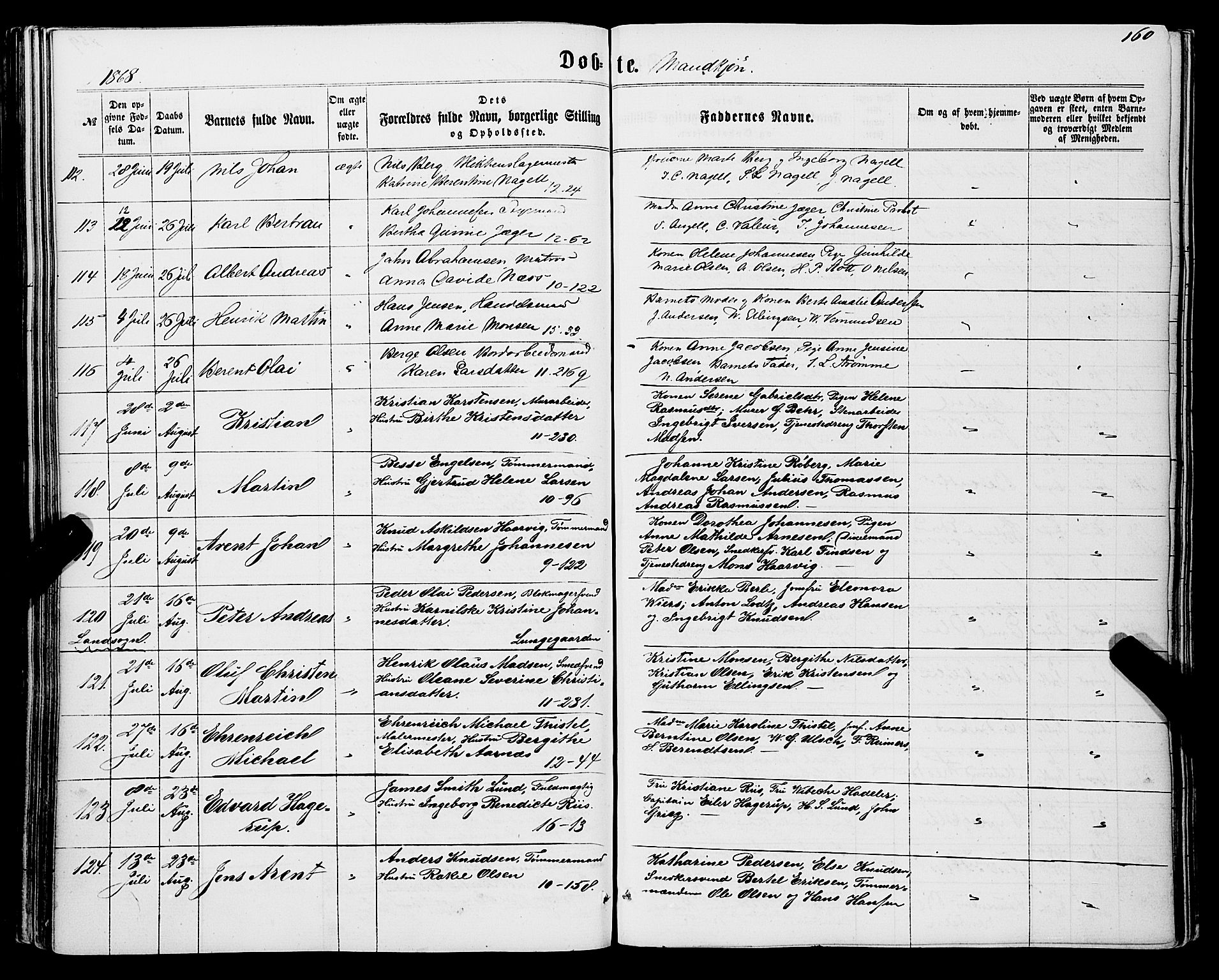 Domkirken sokneprestembete, SAB/A-74801/H/Haa/L0021: Parish register (official) no. B 4, 1859-1871, p. 160