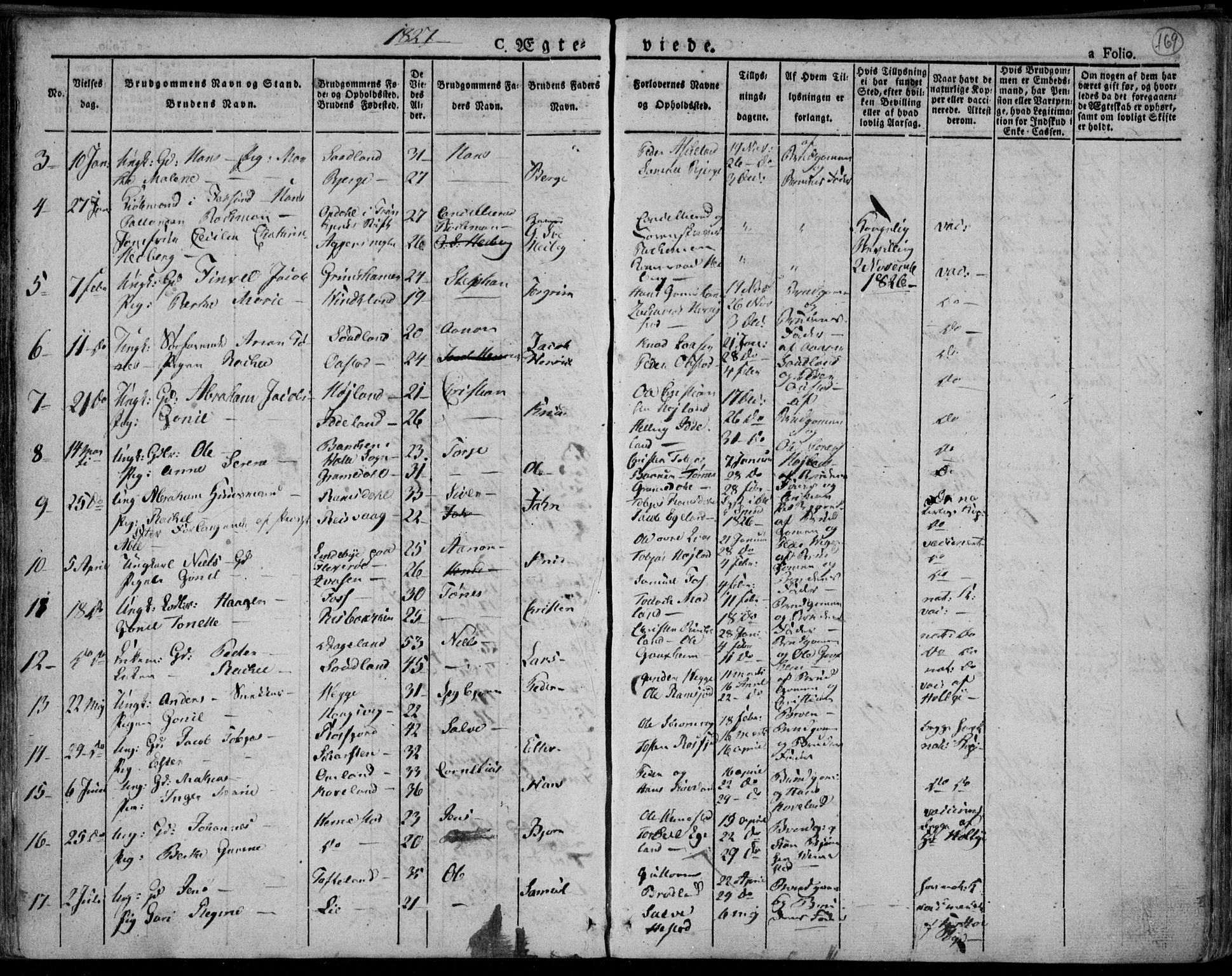 Lyngdal sokneprestkontor, AV/SAK-1111-0029/F/Fa/Fac/L0007: Parish register (official) no. A 7, 1825-1838, p. 169