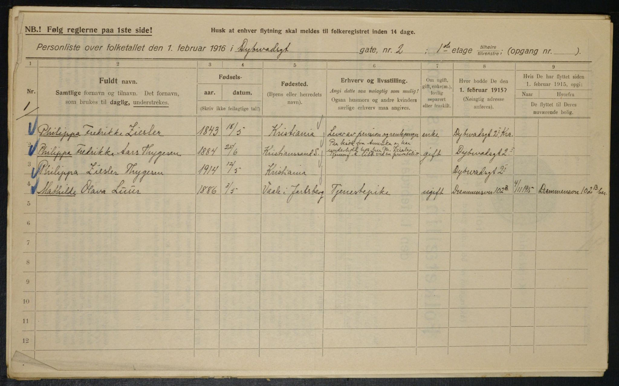 OBA, Municipal Census 1916 for Kristiania, 1916, p. 17540