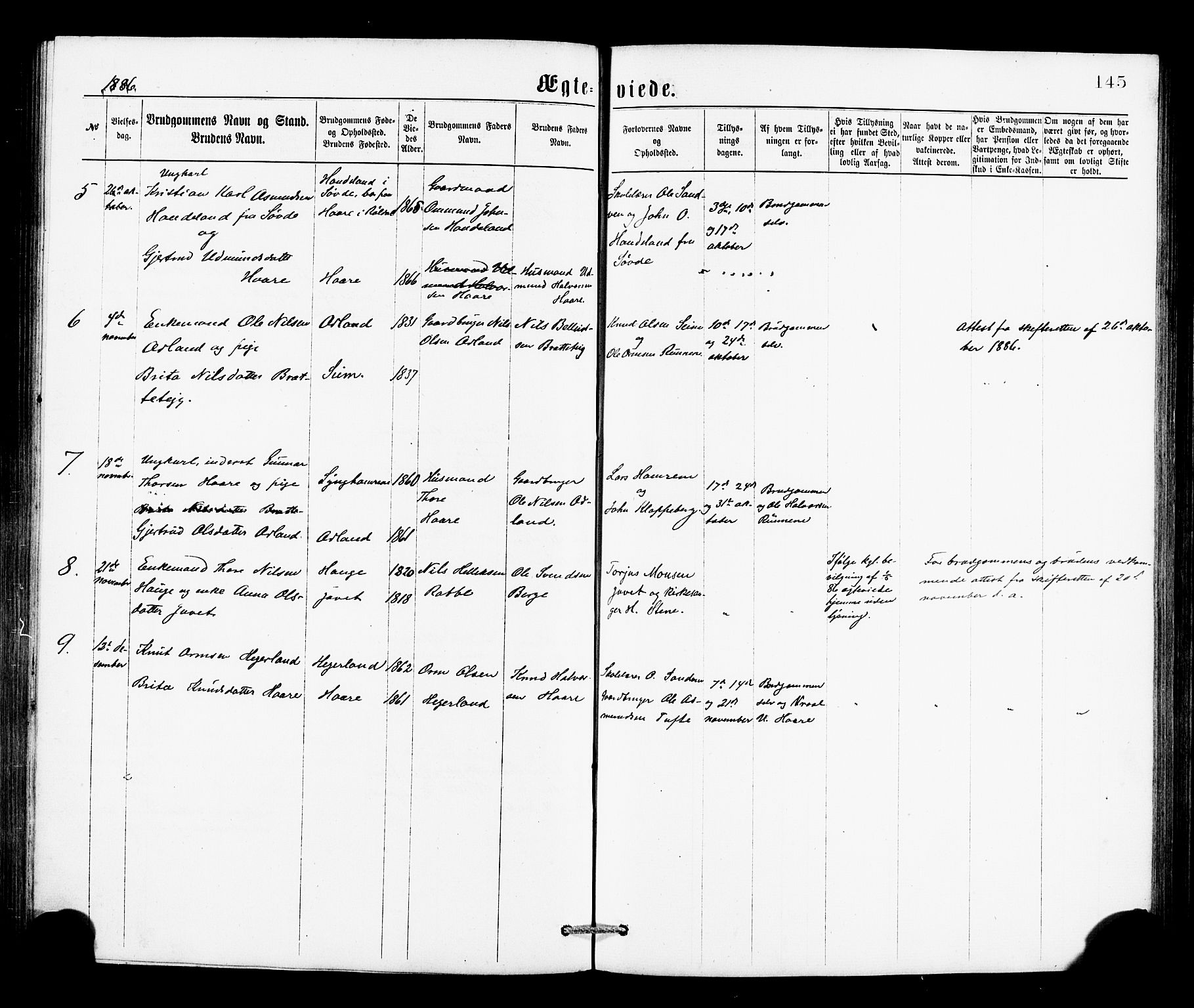 Røldal sokneprestembete, AV/SAB-A-100247: Parish register (official) no. A 4, 1870-1886, p. 145