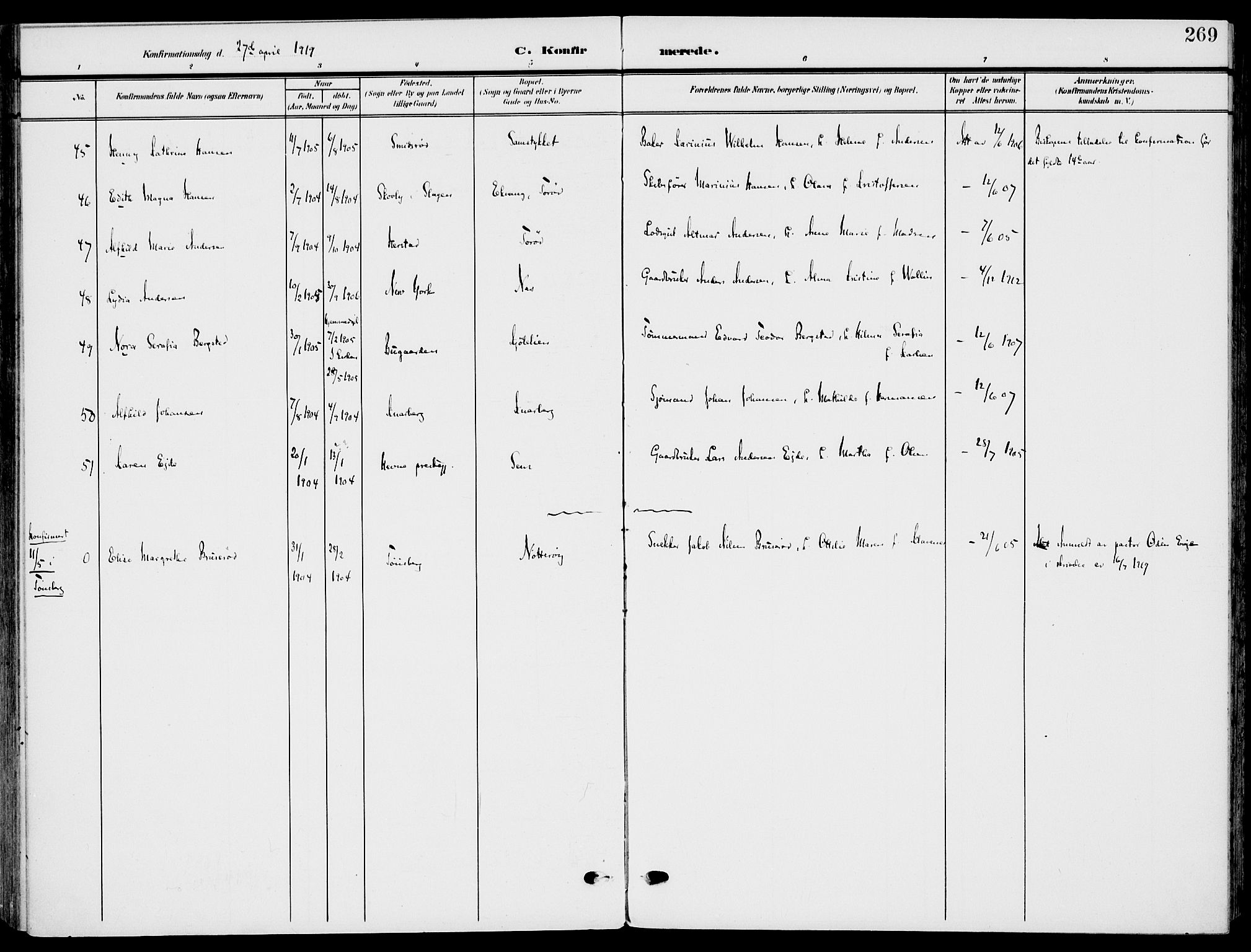 Nøtterøy kirkebøker, AV/SAKO-A-354/F/Fa/L0010: Parish register (official) no. I 10, 1908-1919, p. 269