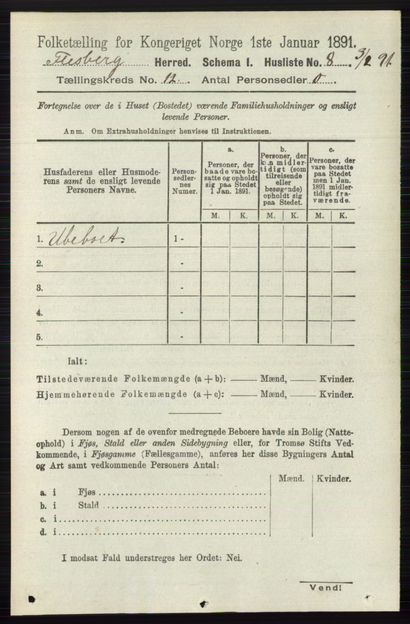 RA, 1891 census for 0631 Flesberg, 1891, p. 2076