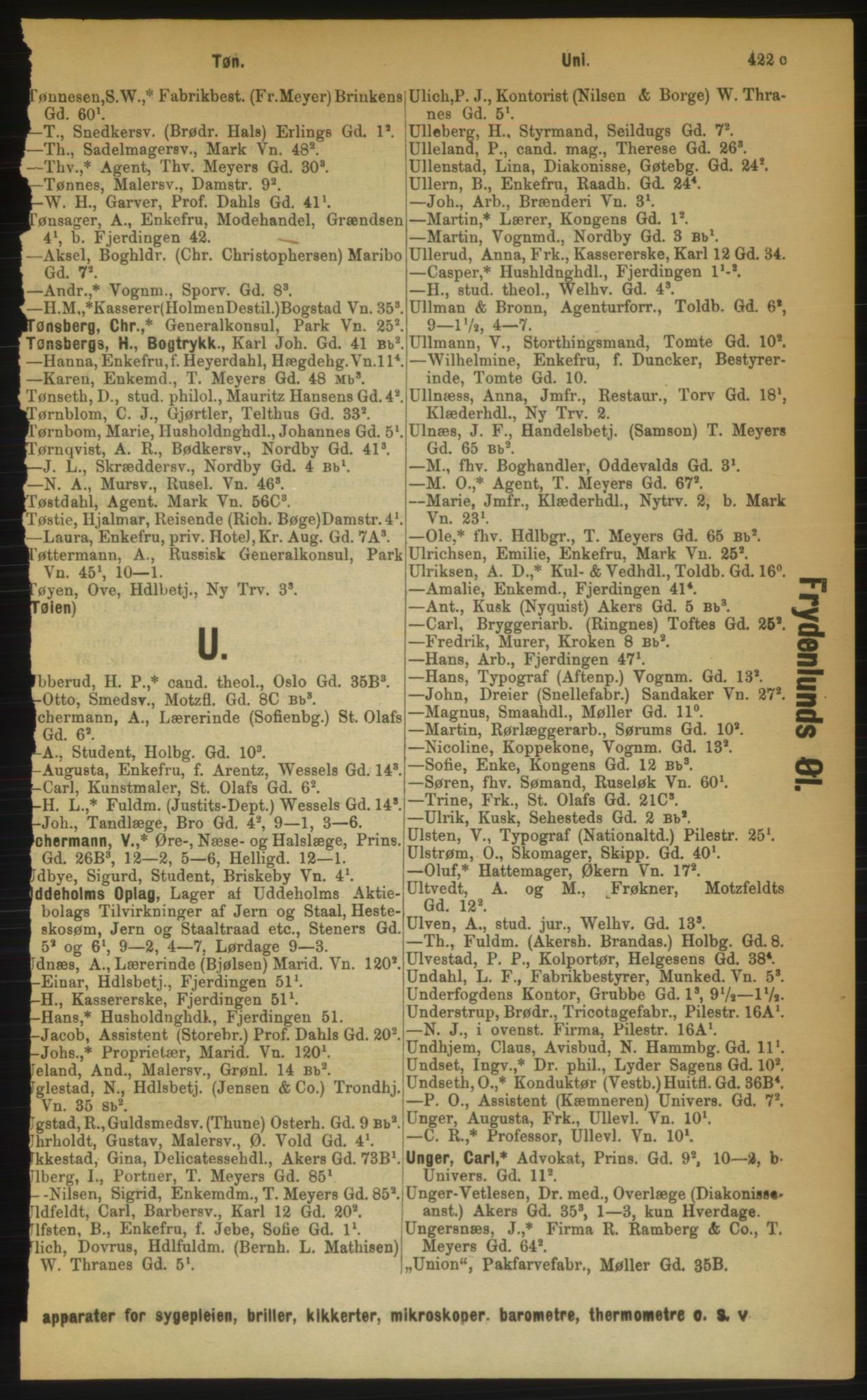 Kristiania/Oslo adressebok, PUBL/-, 1889, p. 422c