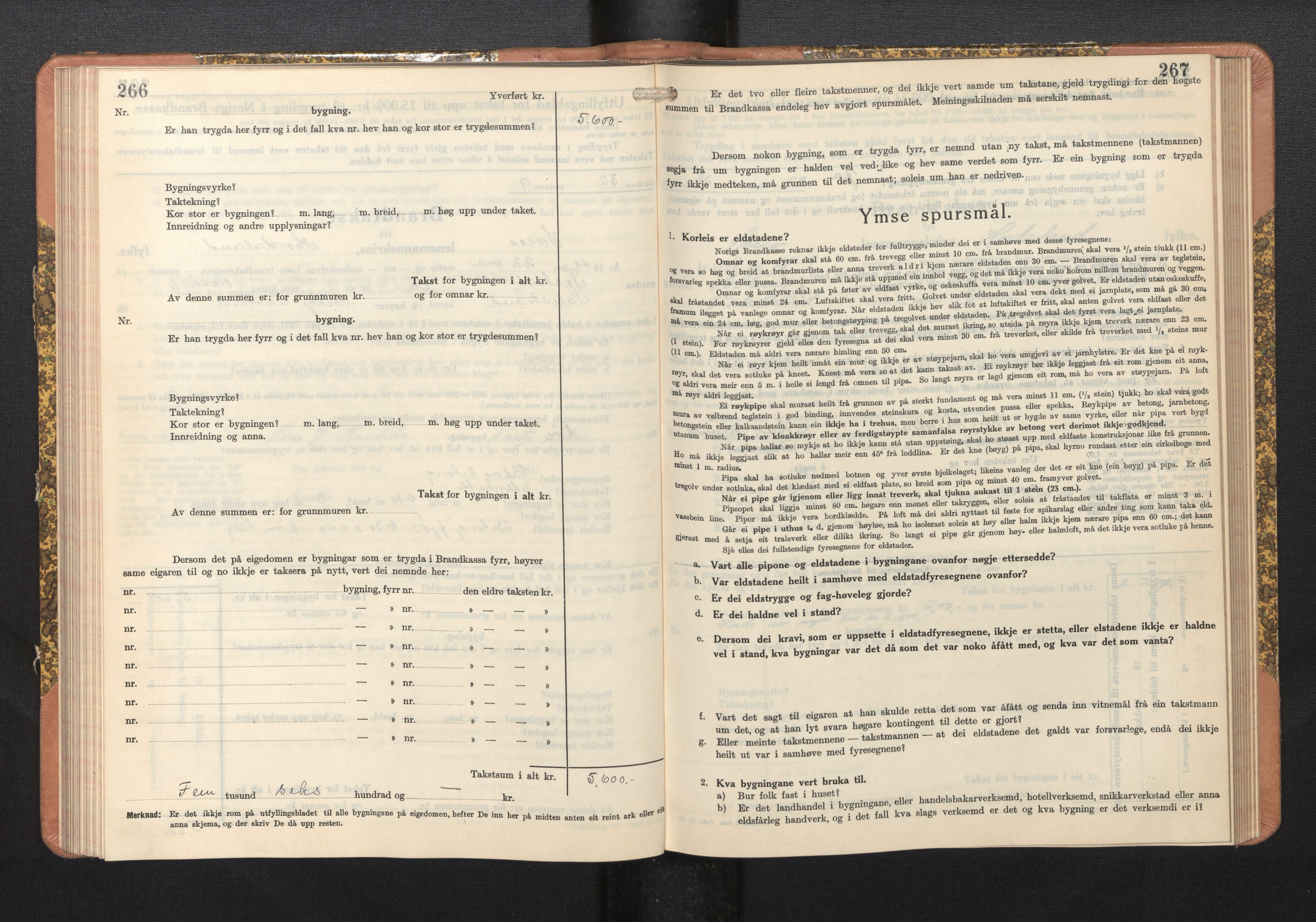 Lensmannen i Sveio, AV/SAB-A-35301/0012/L0009: Branntakstprotokoll, skjematakst, 1939-1949, p. 266-267