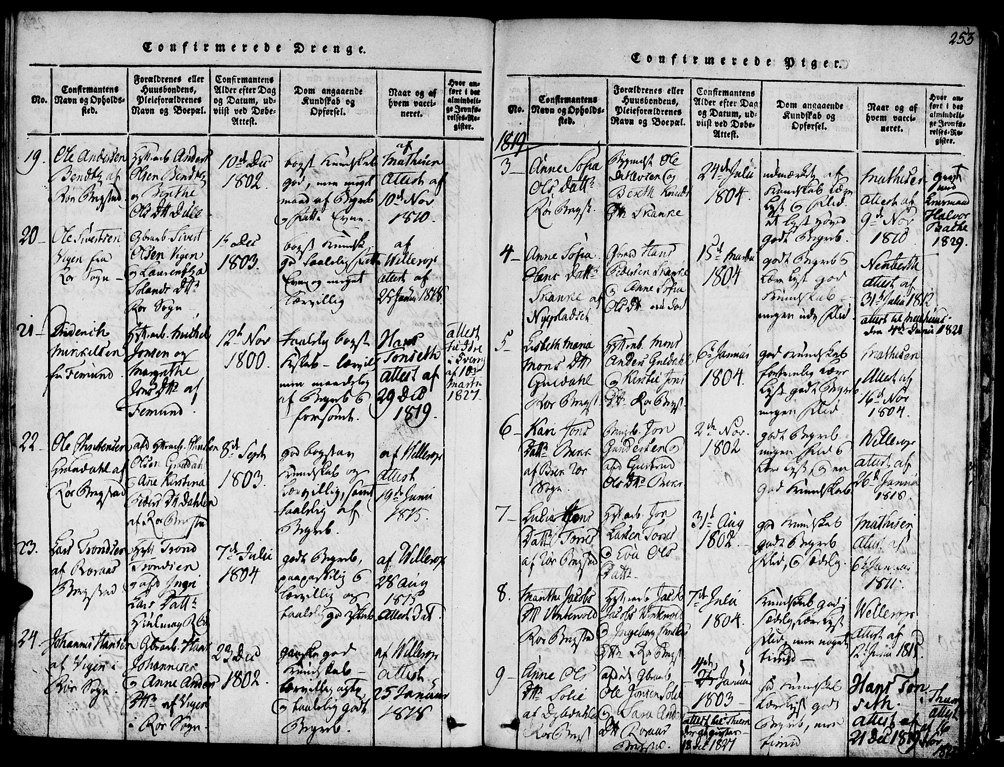 Ministerialprotokoller, klokkerbøker og fødselsregistre - Sør-Trøndelag, SAT/A-1456/681/L0929: Parish register (official) no. 681A07, 1817-1828, p. 253
